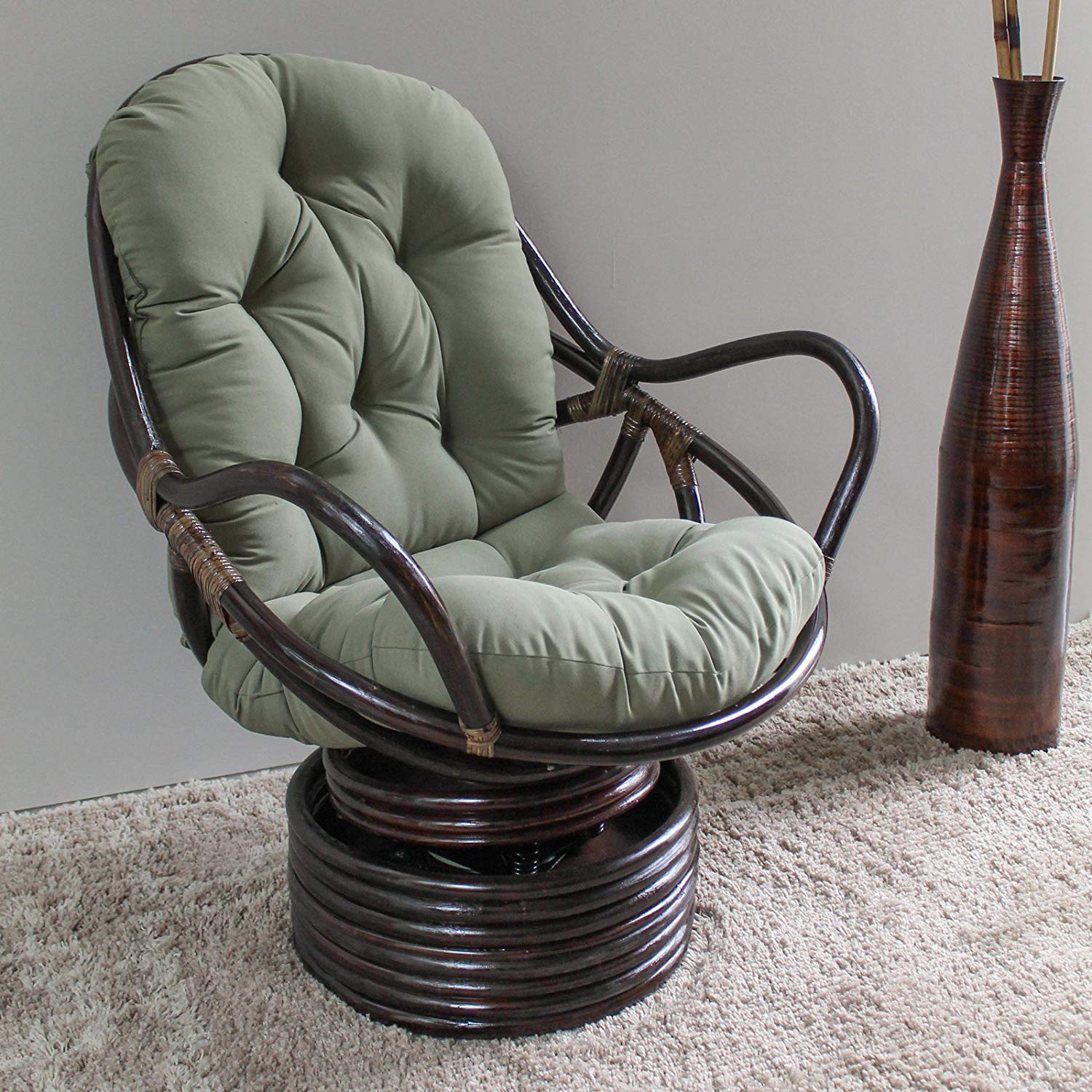 International Caravan Swivel Rocker Chair with Twill Cushion - Comfortable Upholstered Living Room Furniture for Relaxing & Reading