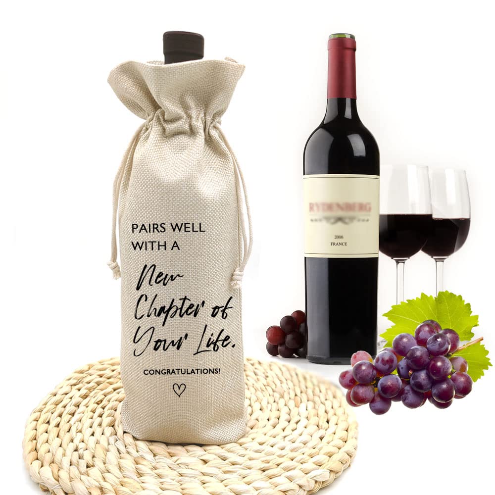 Premium Burlap Drawstring Wine Bag - Thoughtful New Job Gift for Colleagues, Coworkers, Boss & Friends - Perfect for Celebrations, Promotions & Career Milestones - Elegant & Practical Wine Carrier for Parties & Office Events