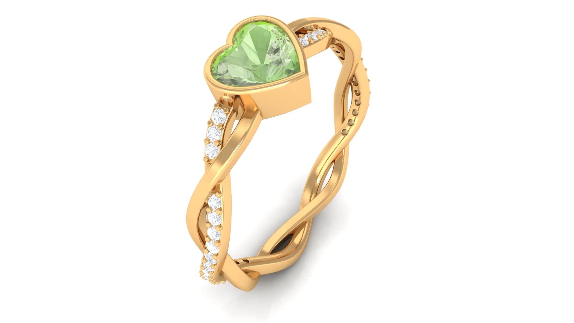 1 CT Heart-Shaped Green Sapphire Solitaire Ring with Braided Diamond Details, 14K Solid Gold Bezel Set Engagement Ring for Women – Perfect for Weddings, Anniversaries & Special Occasions