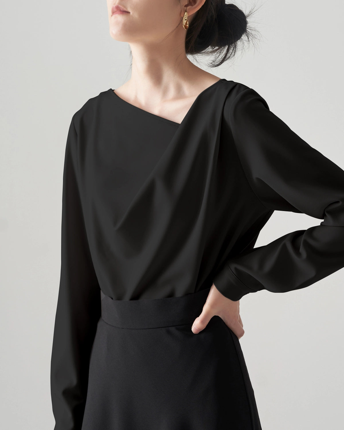Elegant Women's Asymmetrical Neck Silk Blouse - Soft & Luxurious Satin Shirt for Work, Party & Special Occasions