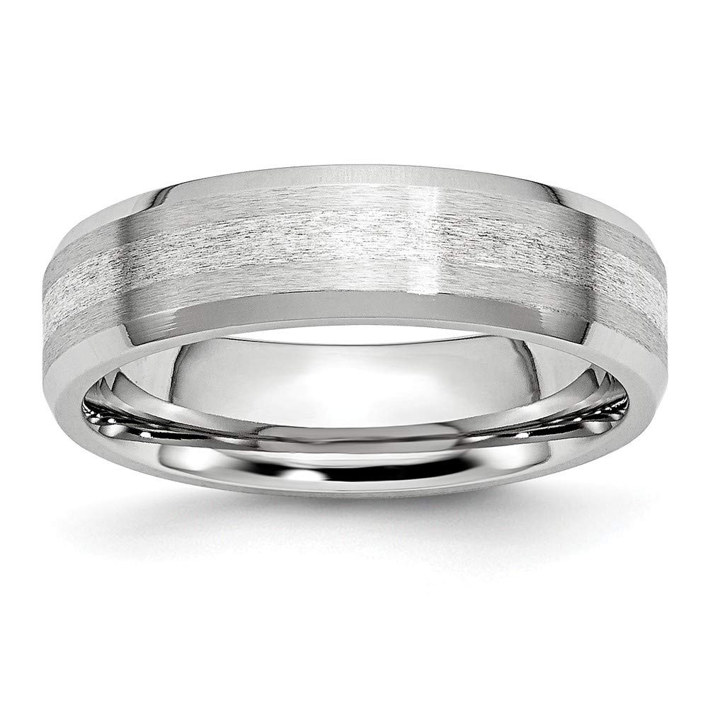 **Cobalt Chromium 925 Sterling Silver Polished Engravable Beveled Edge Inlay Satin Polish 6mm Band Ring for Women - Size 7-13 - Perfect for Weddings, Anniversaries & Gifts**
