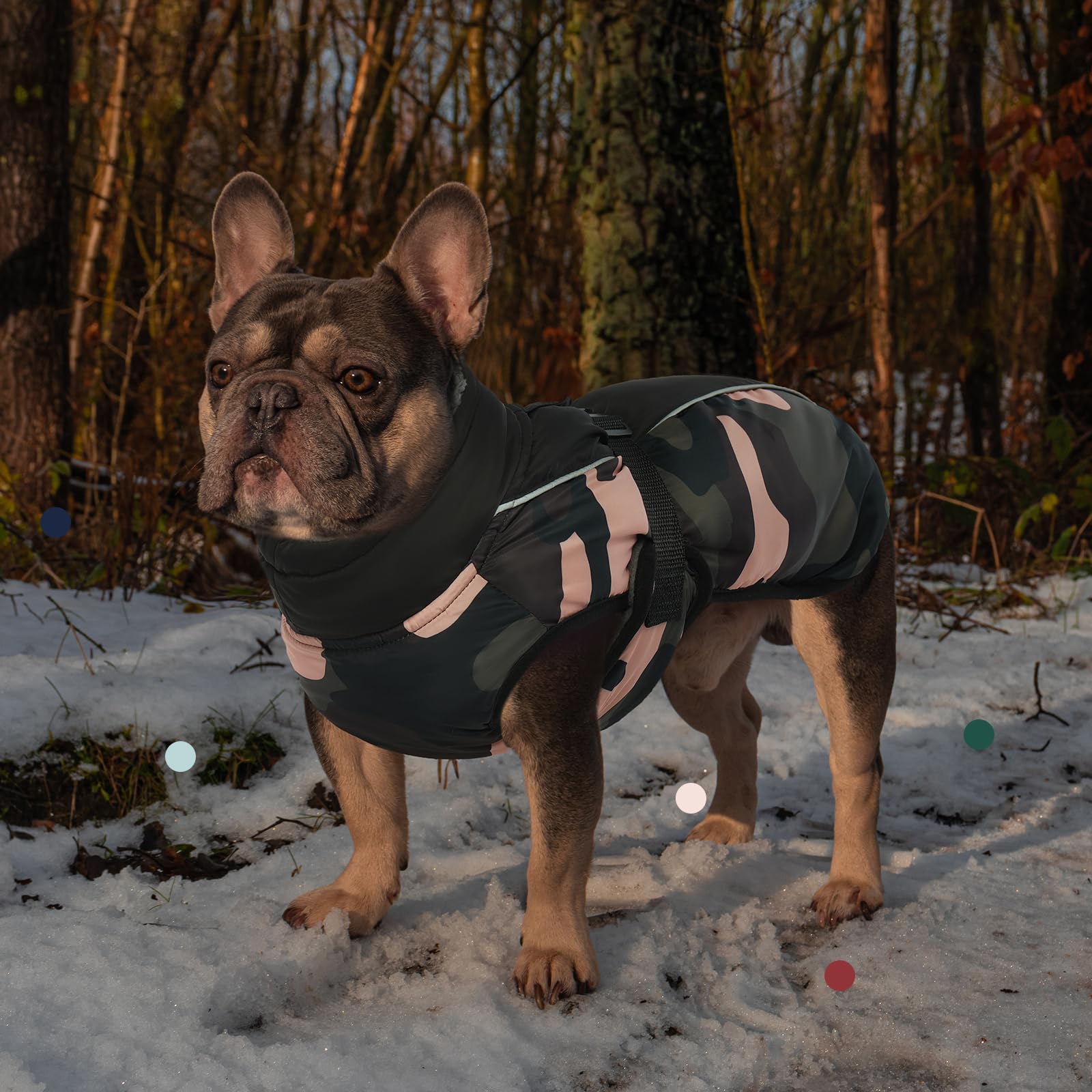 IECOii Reflective Adjustable Fleece Dog Jacket - Extra Warm Winter Coat with Buckle & Turtleneck for Small, Medium, Large Dogs - Green Camo - Perfect for Cold Weather Walks & Outdoor Adventures