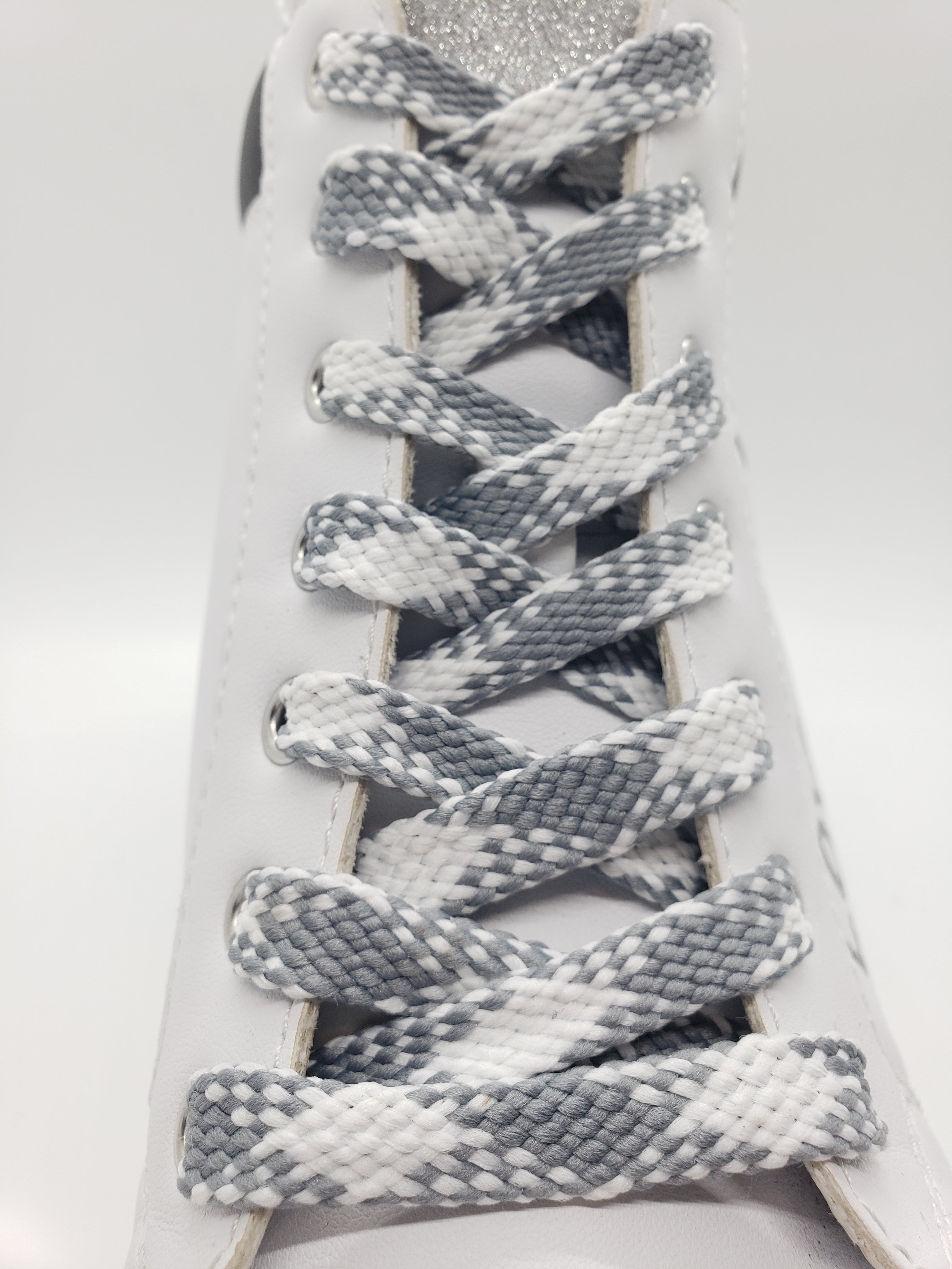 Flat Argyle Shoelaces - Gray and White Pattern for Dress Shoes & Casual Sneakers - Premium Cotton Laces for Men & Women - Perfect for Office, School & Everyday Wear