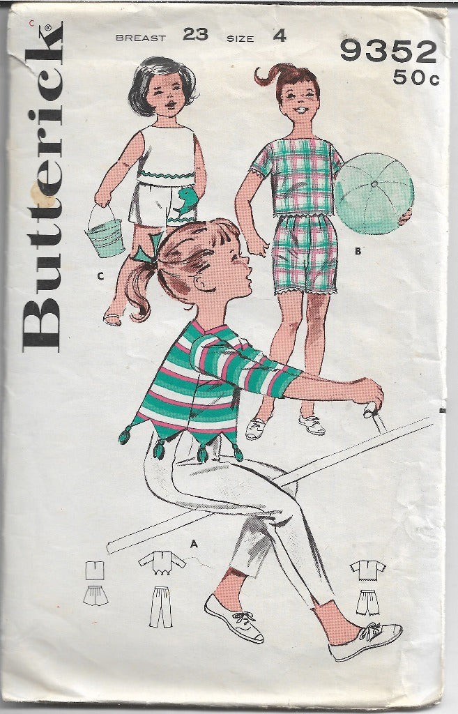 Butterick 9352 Vintage 1960s Little Girls Shorts & Capri Pants Sewing Pattern - Retro Sportswear for Kids, DIY Fashion Project, Costume Making & Historical Clothing Reproduction
