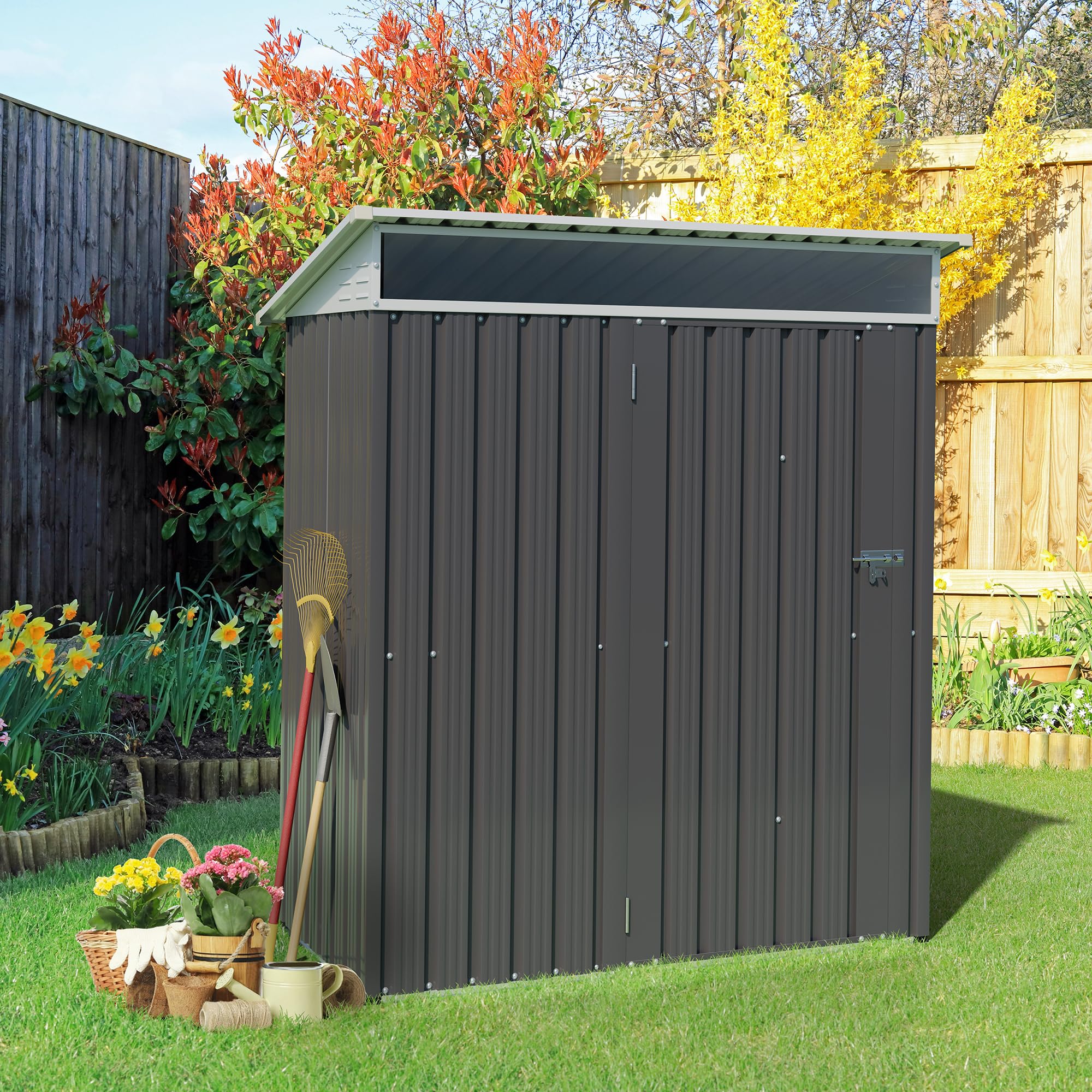 5x3x6 FT Outdoor Metal Storage Shed - Large Window & Lockable Door - Waterproof Anti-Corrosion Garden Tool Shed for Backyard, Patio & Lawn Organization (Dark Gray) - Perfect for Storing Gardening Tools, Lawn Equipment & Seasonal Items