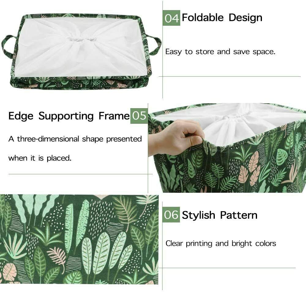Large 100L Rectangular Laundry Hamper with Handles & Drawstring - Foldable Storage Bin for Clothes, Toys, Blankets - Perfect for Bedroom, Bathroom, Laundry Room Organization (Seaweed Green)