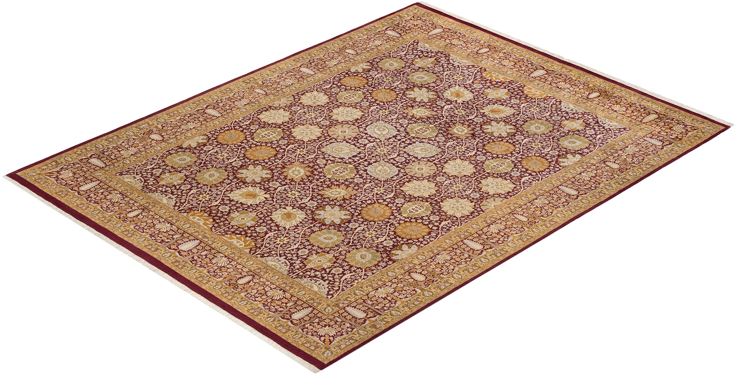 Handmade Traditional Oriental Mogul Purple 8x10 Wool Area Rug - One of a Kind Hand Knotted Solo Rugs for Living Room, Bedroom & Home Decor