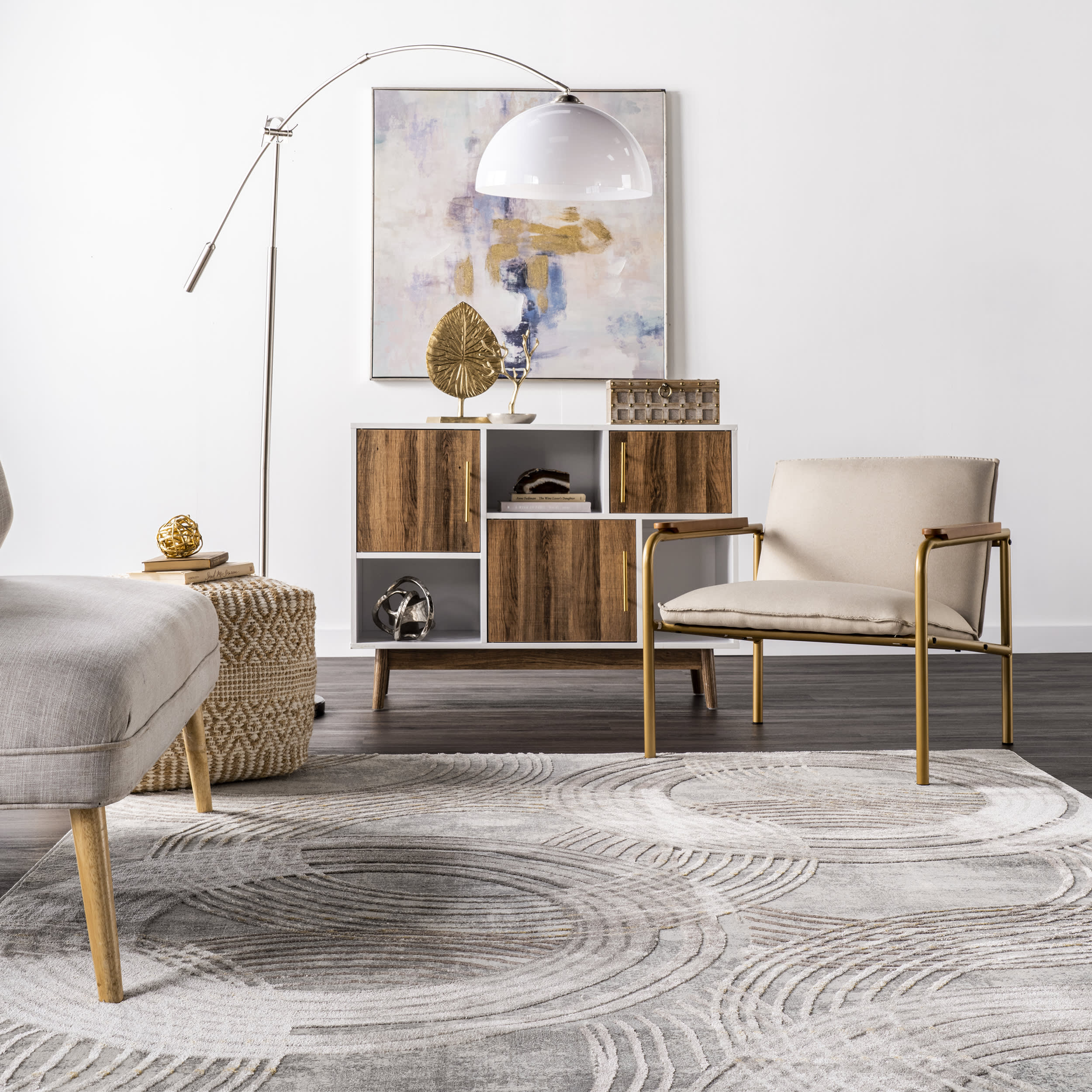 Faded Ripples Rug - Soft Grey Bohemian Area Rug for Living Room, Bedroom & Home Decor | Cozy & Stylish Floor Mat