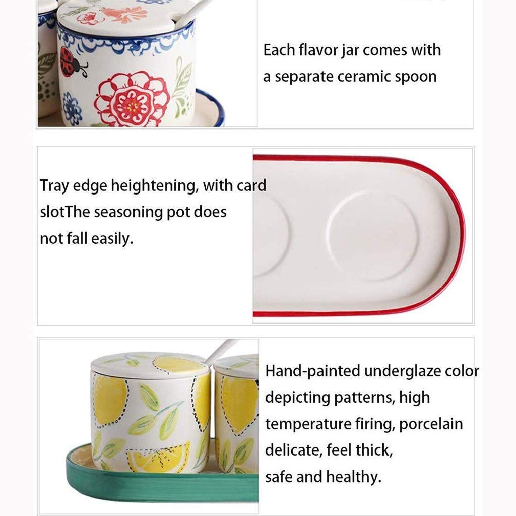 3-Piece Ceramic Sugar Bowl Set with Lid and Spoon - Airtight Food Storage Containers for Sugar, Coffee, Tea & Spices | Perfect for Kitchen, Pantry & Coffee Station Organization (Color: B)