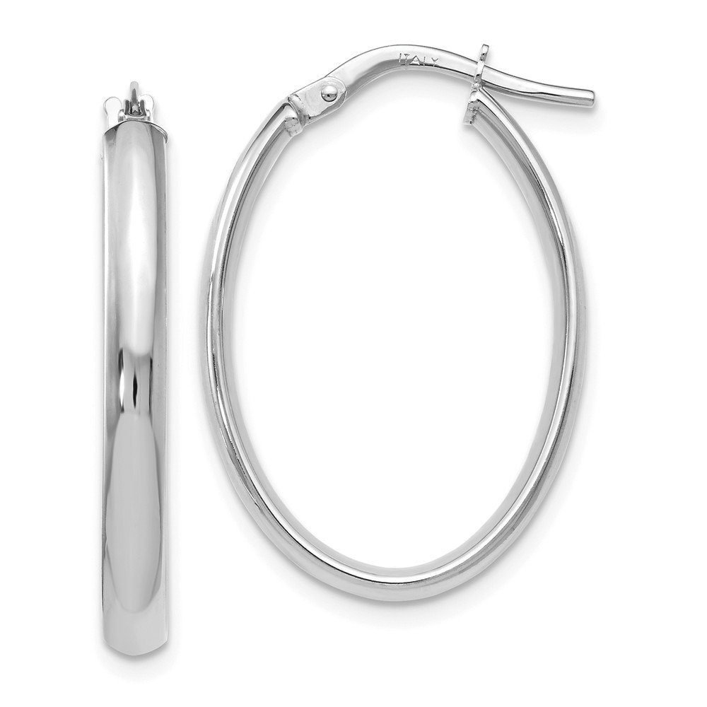 10k White Gold Polished Oval Hoop Earrings for Women - Elegant Everyday Jewelry for Work, Date Night & Special Occasions | Jewels By Lux Leslie