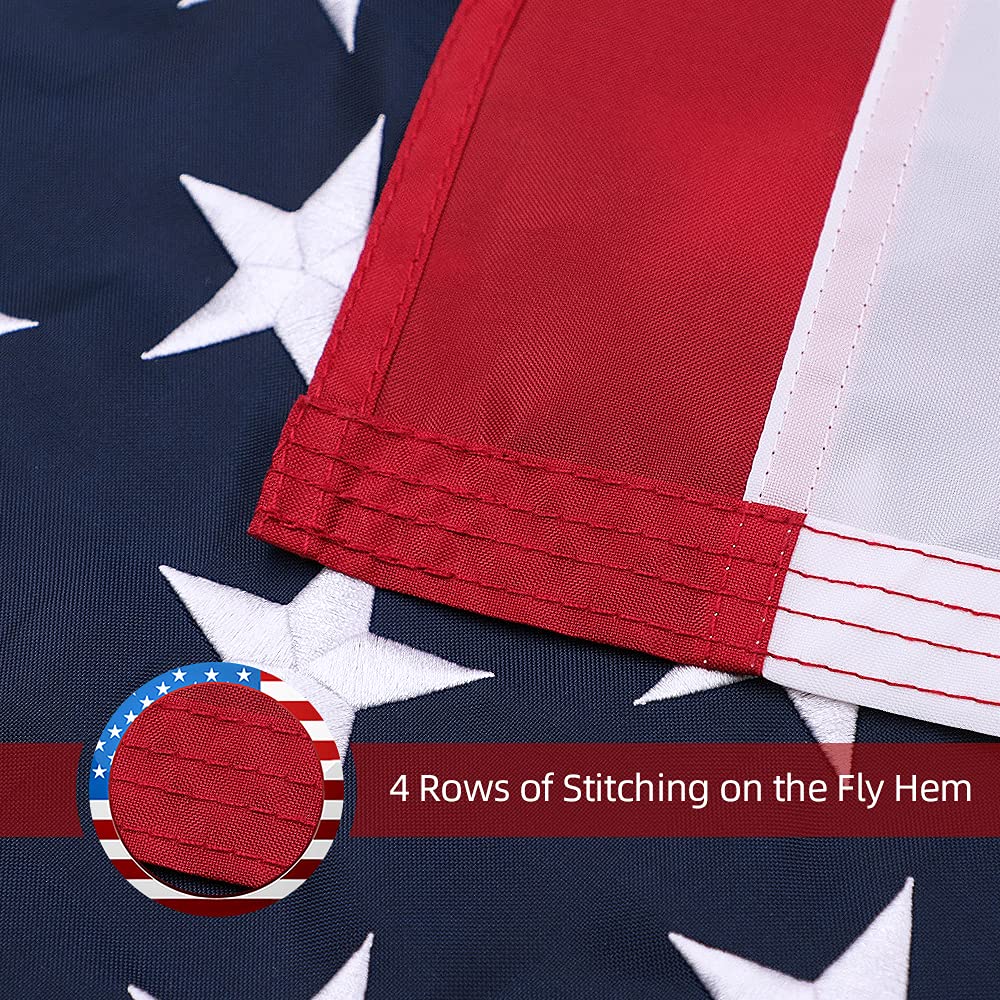 8x12 Ft American Flag - Heavy Duty 210D Polyester US Flag with Embroidered Stars & Sewn Stripes - All Weather Outdoor USA Flag with Brass Grommets - Perfect for Backyards, Parades, Schools, and Patriotic Events
