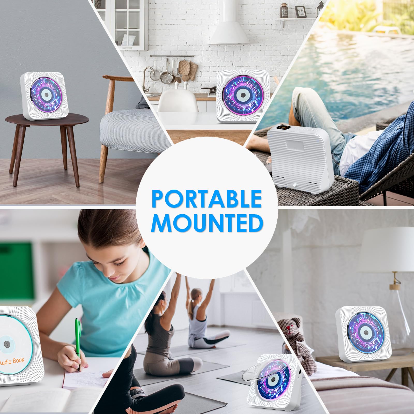 Portable Bluetooth CD Player with Built-in Speakers, FM Radio, Remote Control, LED Display & Timer - Supports AUX/USB/TF Card Playback - Perfect for Home, Office, or Car Audio Entertainment