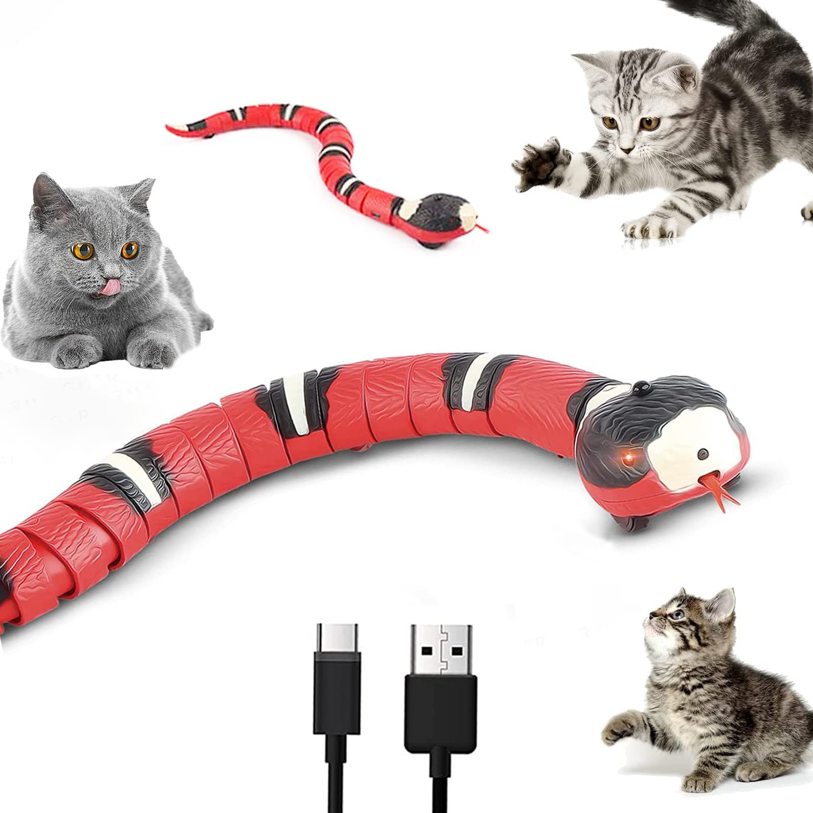 VIRHWOEA Electronic Smart Sensing Snake Cat Toy - Interactive Pet Toy with Obstacle Avoidance for Indoor Cats - Fun Playtime for Kittens & Adult Cats
