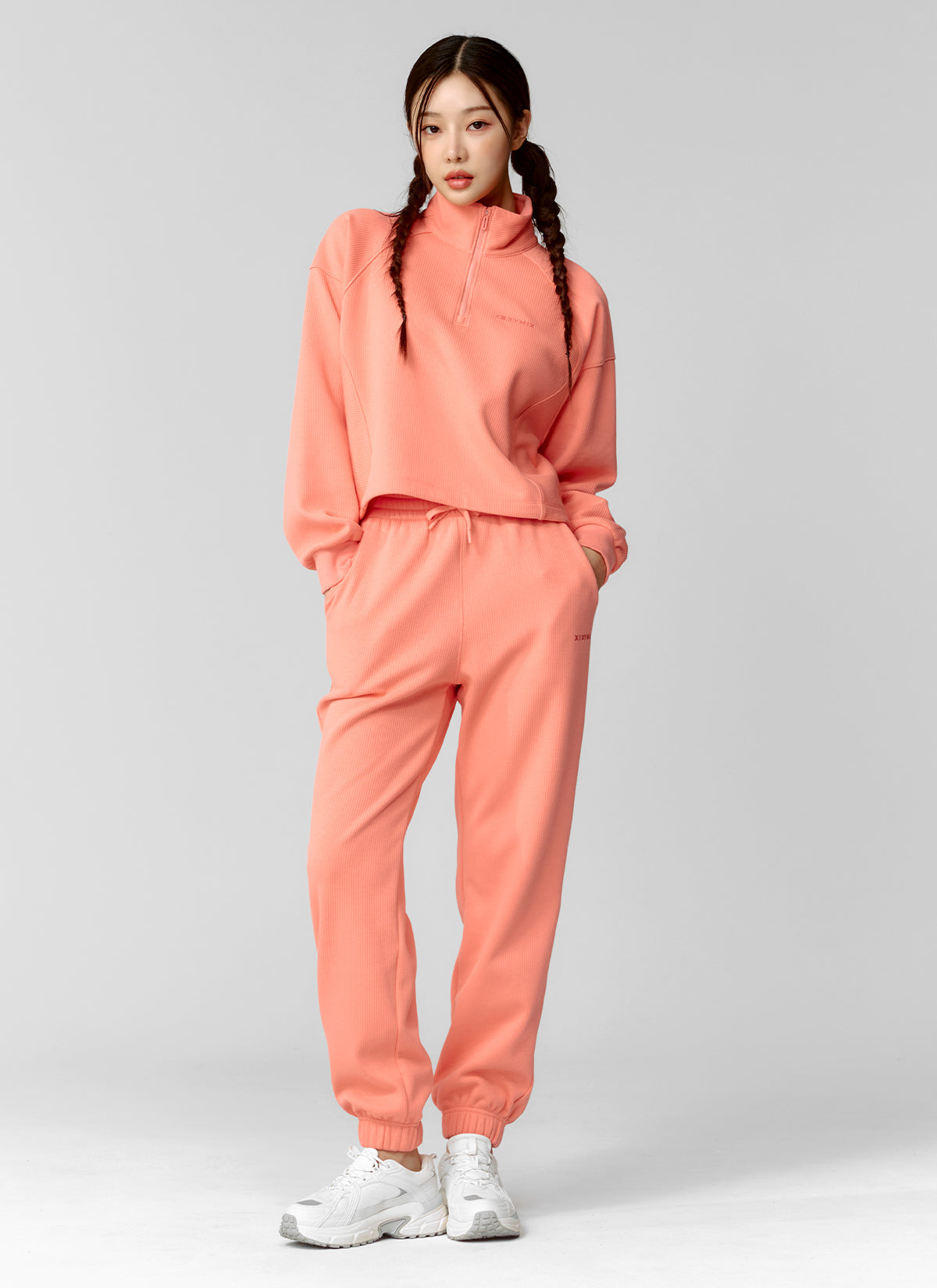 Peach Ribbed Basic Jogger Pants for Women - Comfortable Casual Lounge Pants for Home, Yoga, and Running