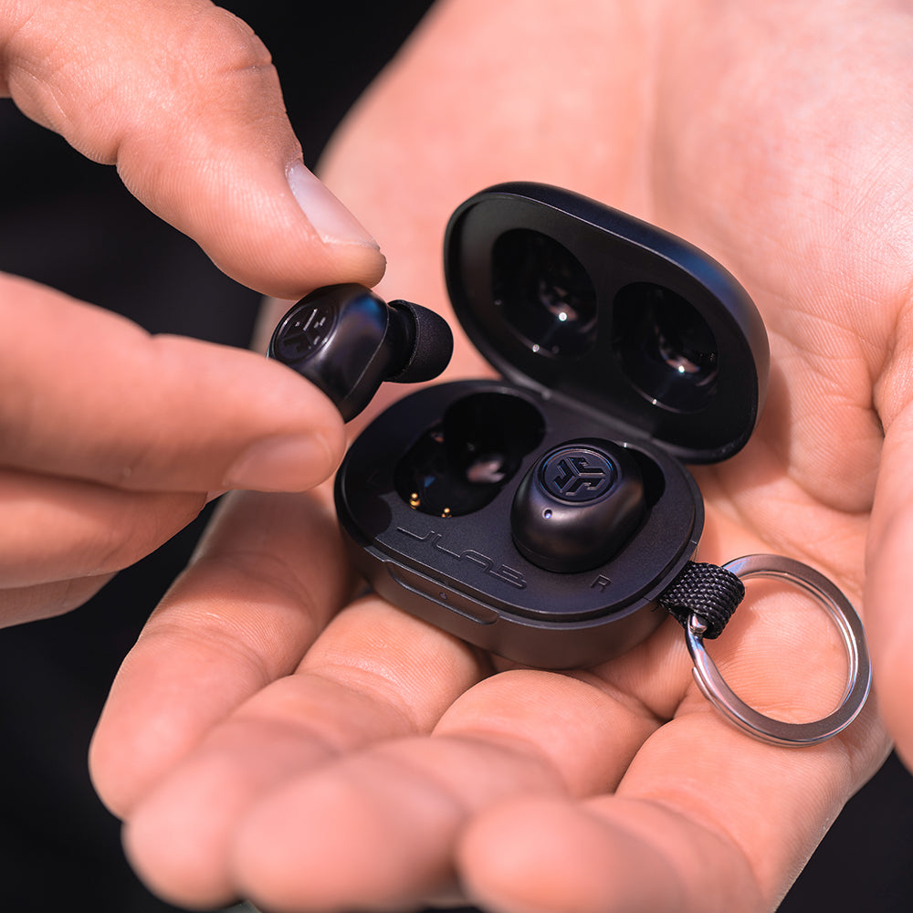 JBuds Mini True Wireless Earbuds - Bluetooth 5.0, IPX5 Waterproof, 24H Playtime, Noise Cancelling Headphones for Running, Workout & Travel (Black)