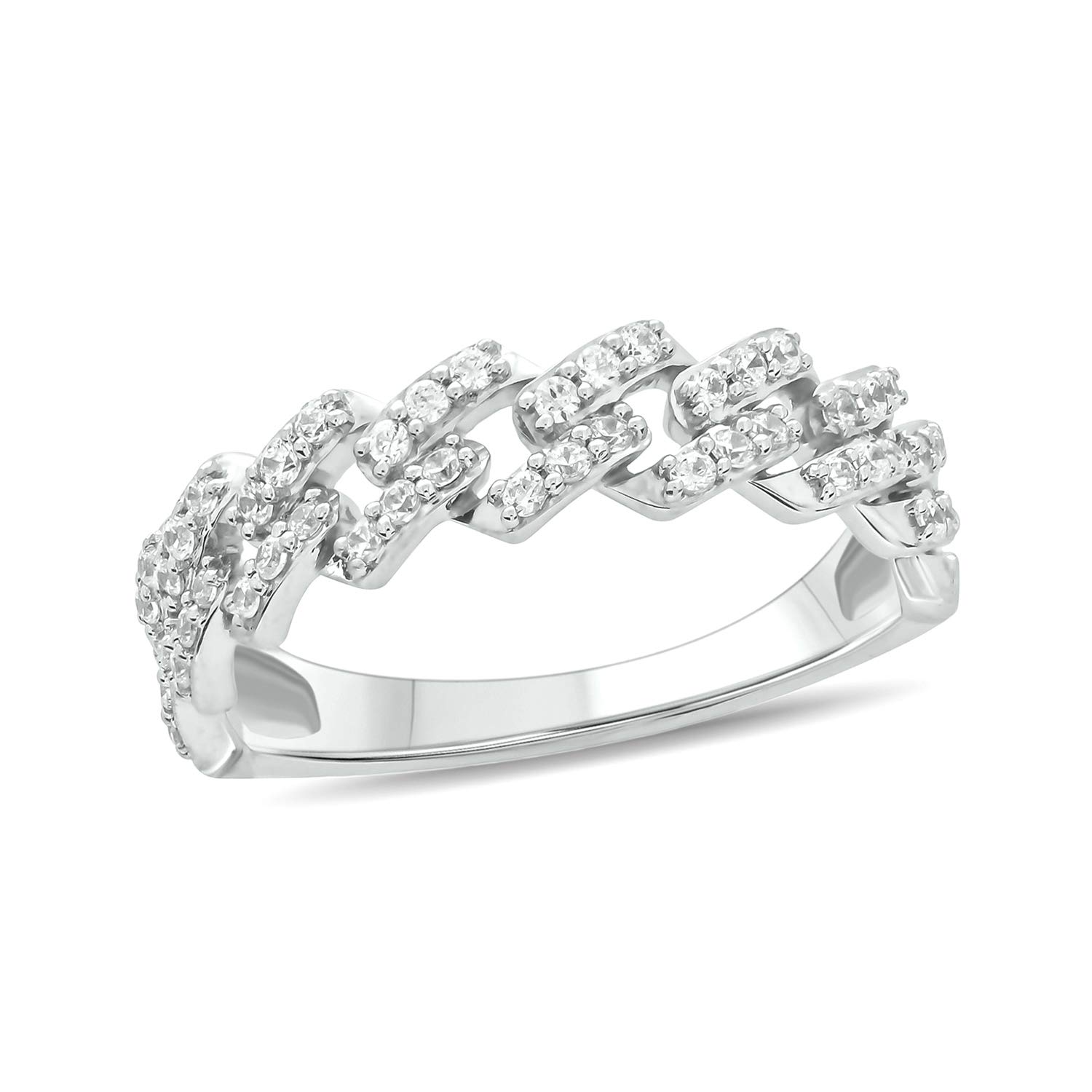 1/3 Cttw Round White Diamond Sterling Silver Cuban Link Band Ring for Women - Elegant & Durable Jewelry for Everyday Wear, Parties & Special Occasions