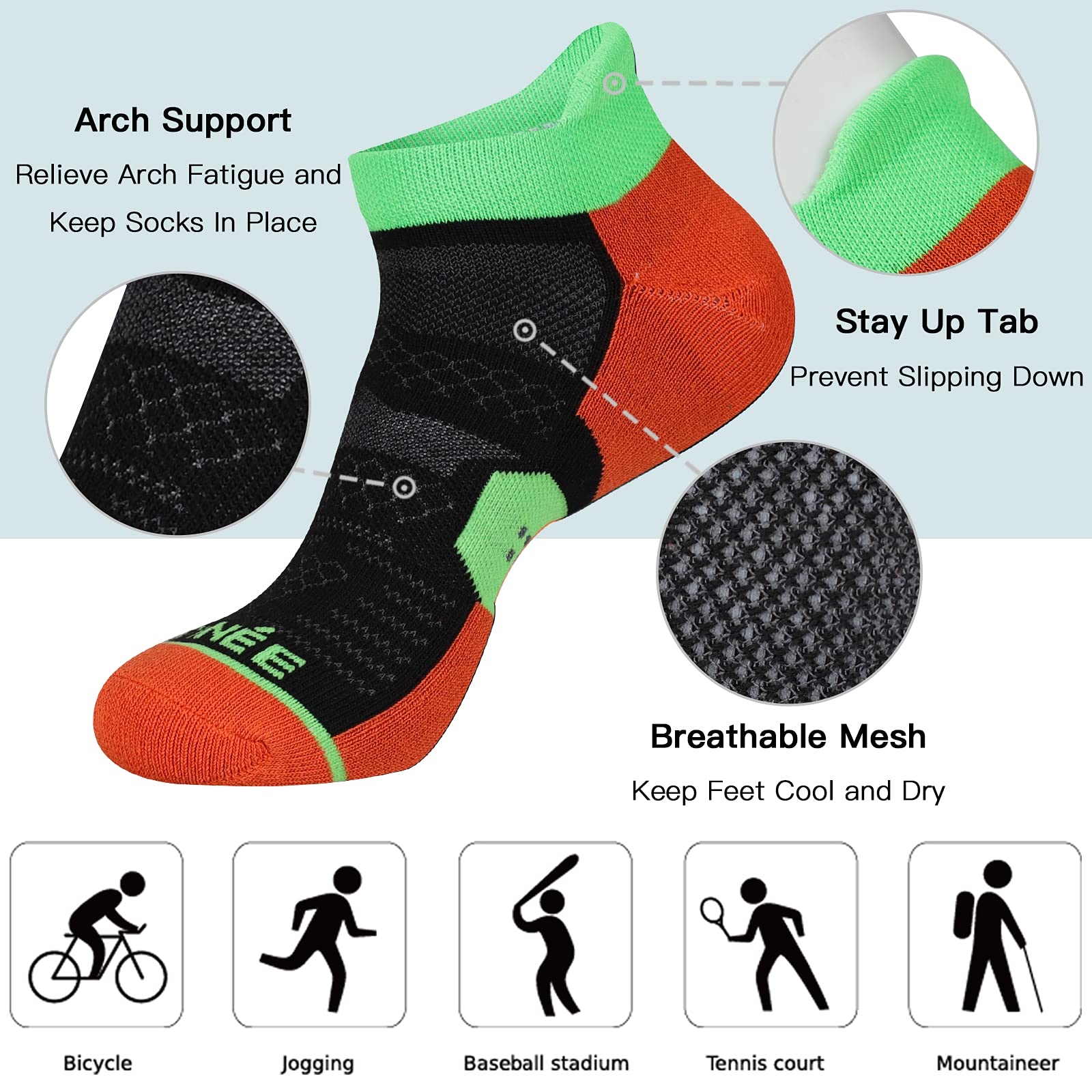 JOYNÉE 6 Pack Men's Cushioned Running Socks - Breathable Low Cut Athletic Ankle Socks for Jogging, Gym & Sports | Comfortable Workout Socks for Men