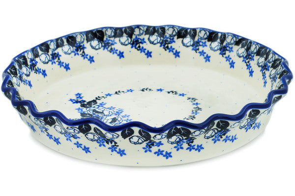 10-Inch Fluted Ceramic Pie Dish with Elegant Flowers at Dusk Design - Perfect for Baking Apple Pies, Quiches, and Holiday Desserts