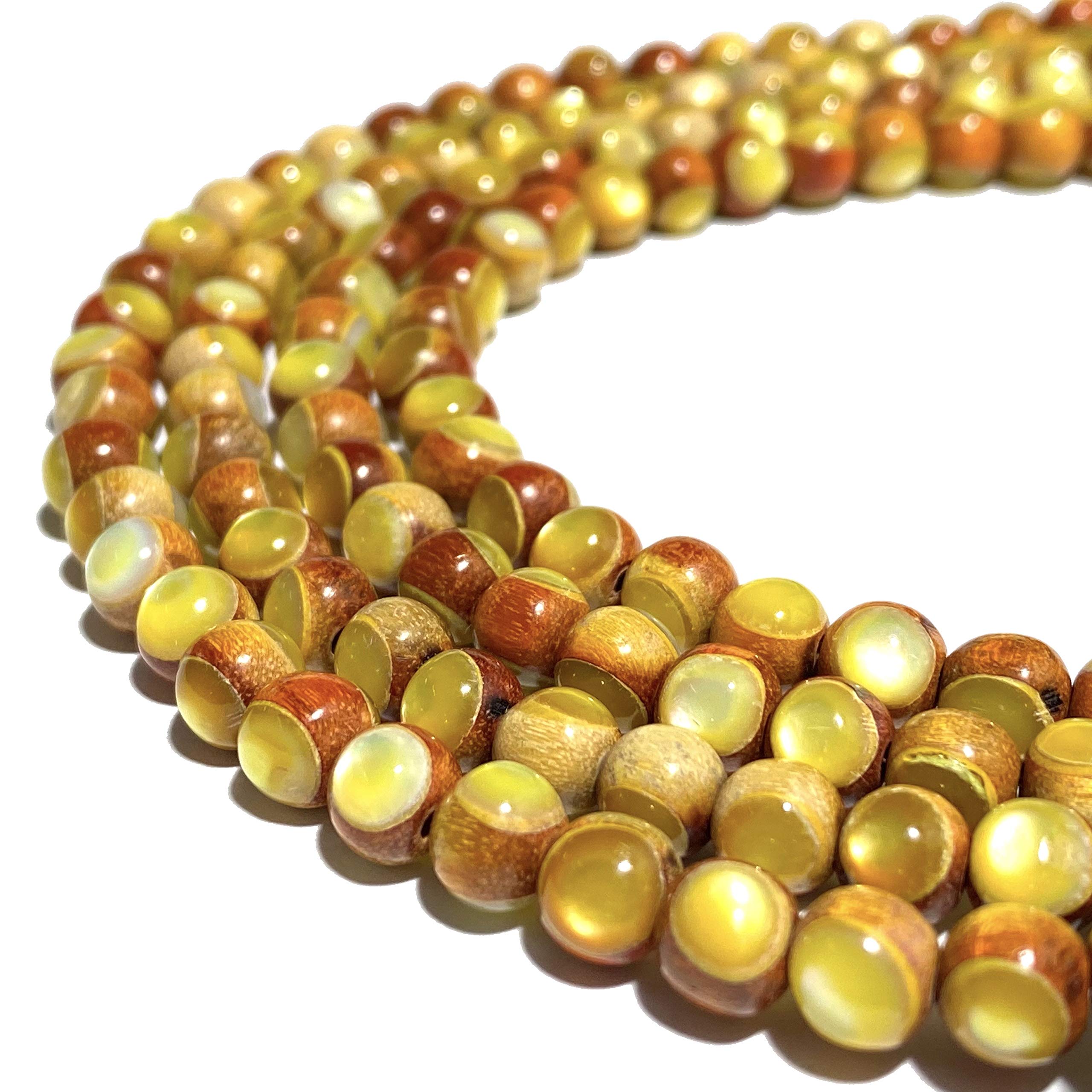 ABCGEMS Natural Redwood Wood Beads with Australian Golden-Lip Shell Inlay - 6mm Round DIY Jewelry Making Beads for Men & Women - Healing Energy Bracelet & Necklace Supplies (8 Inches, +/-1mm) - Perfect for Handmade Gifts, Boho Accessories & Spiritual Healing Jewelry