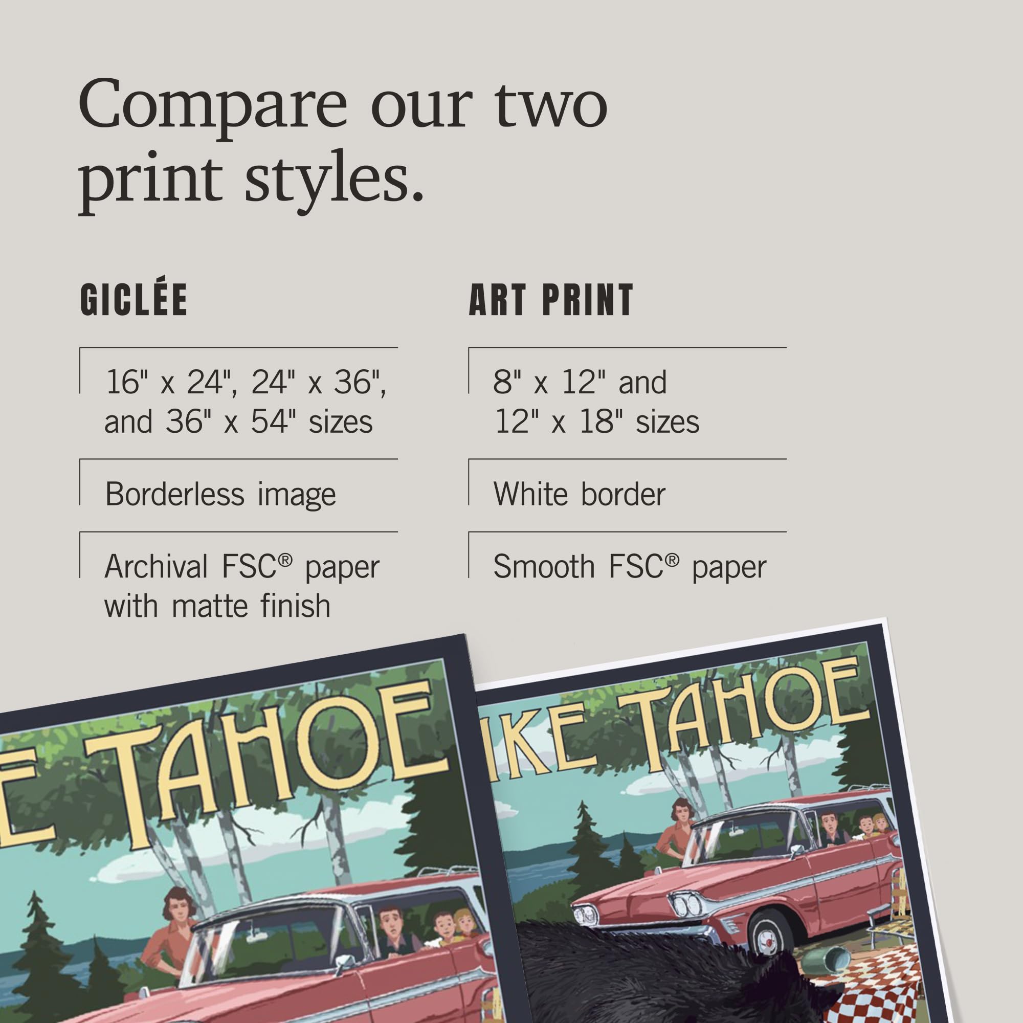 Lantern Press 16x24 Inch Giclee Art Print - Lake Tahoe California Landscape with Bear & Picnic Scene - Perfect for Home Decor, Office Wall Art & Cabin Retreats