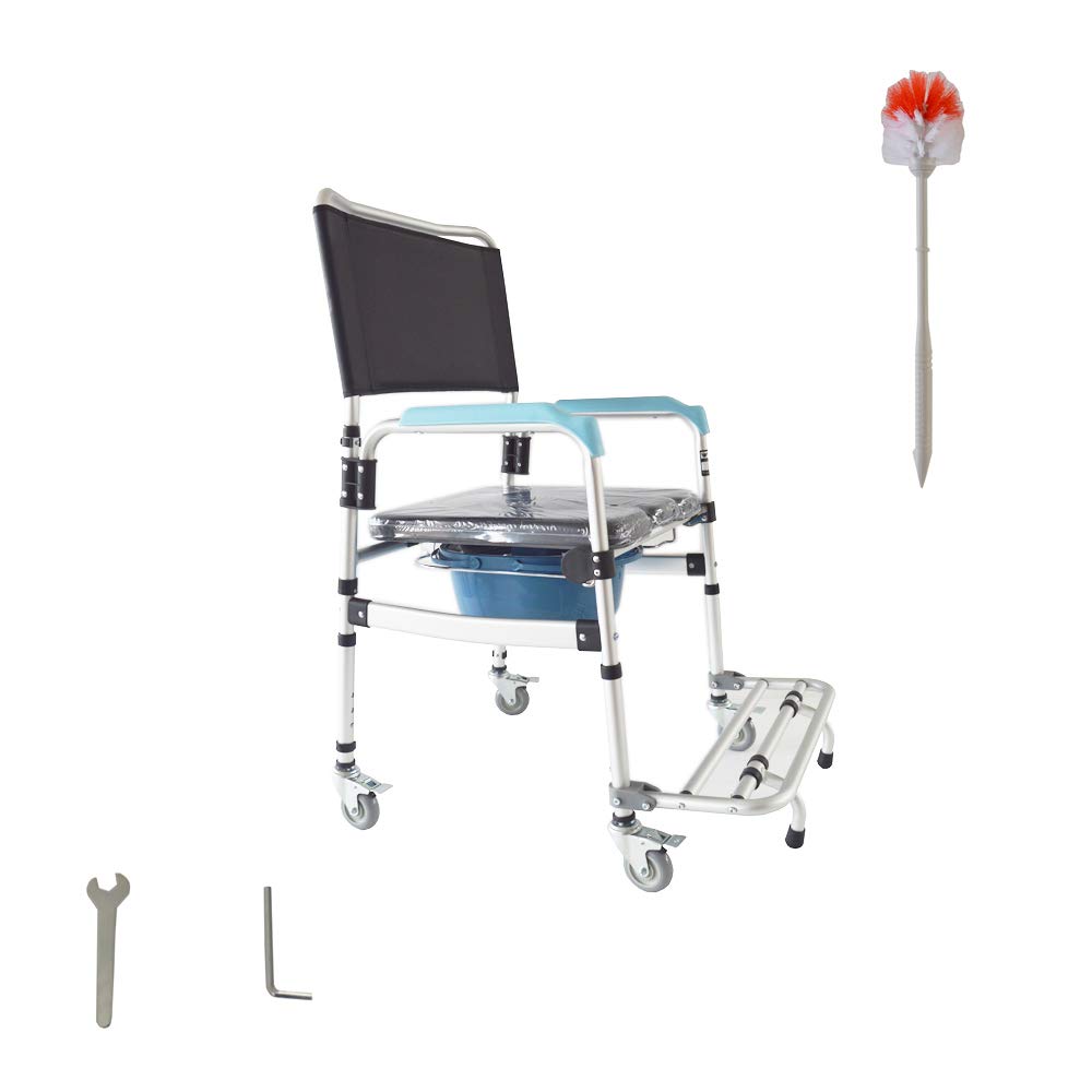 Adjustable Height Folding Shower Commode Wheelchair - 330LB Weight Capacity Mobile Shower Chair for Elderly, Disabled & Pregnant Women | Bathroom Safety Aid for Home Care & Rehabilitation Use