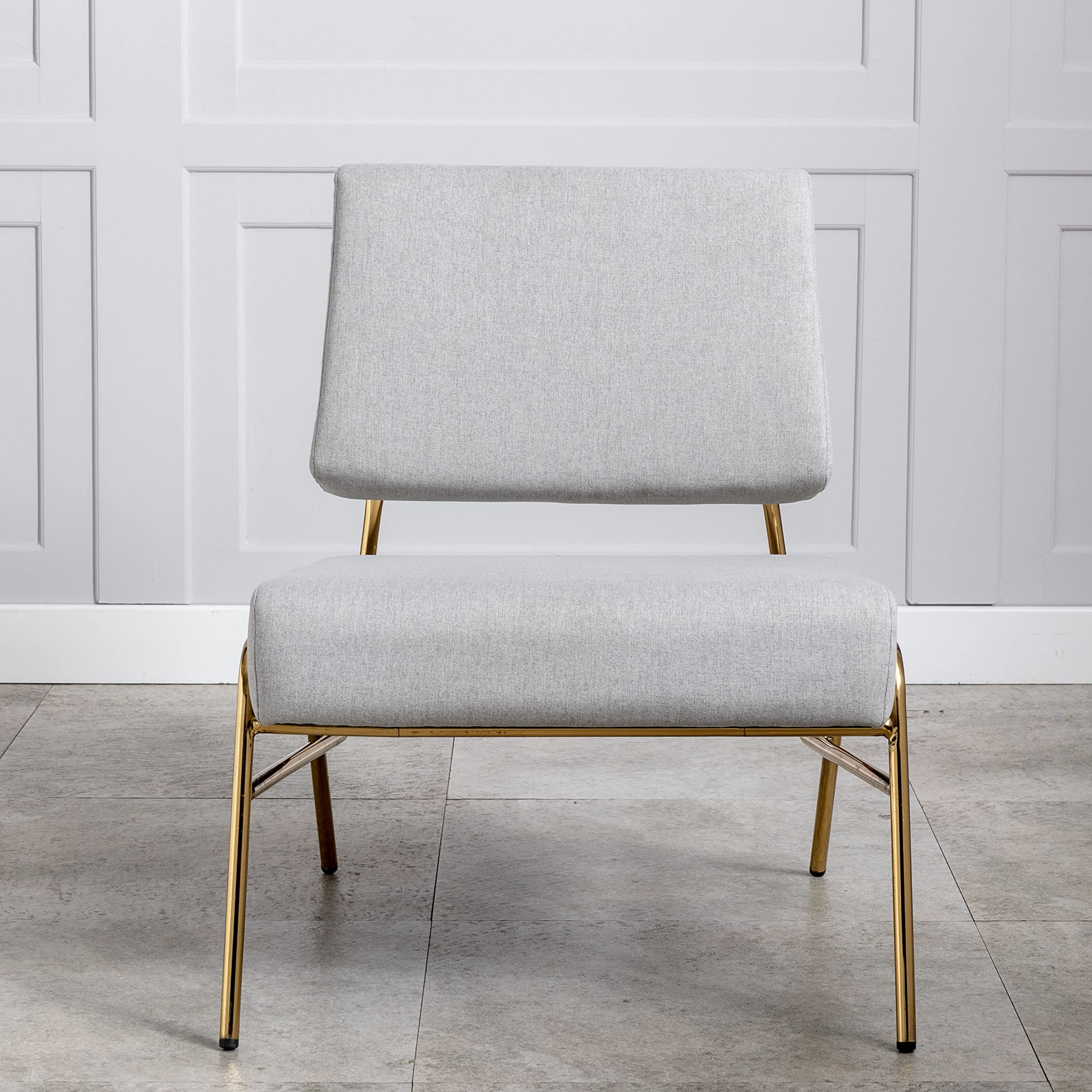 Modern Armless Accent Chair - Grey Upholstered Slipper Chair with High Back & Anti-Scratch Foot Mats, Sturdy Wire Metal Frame - Perfect for Living Room, Bedroom or Office (29.7