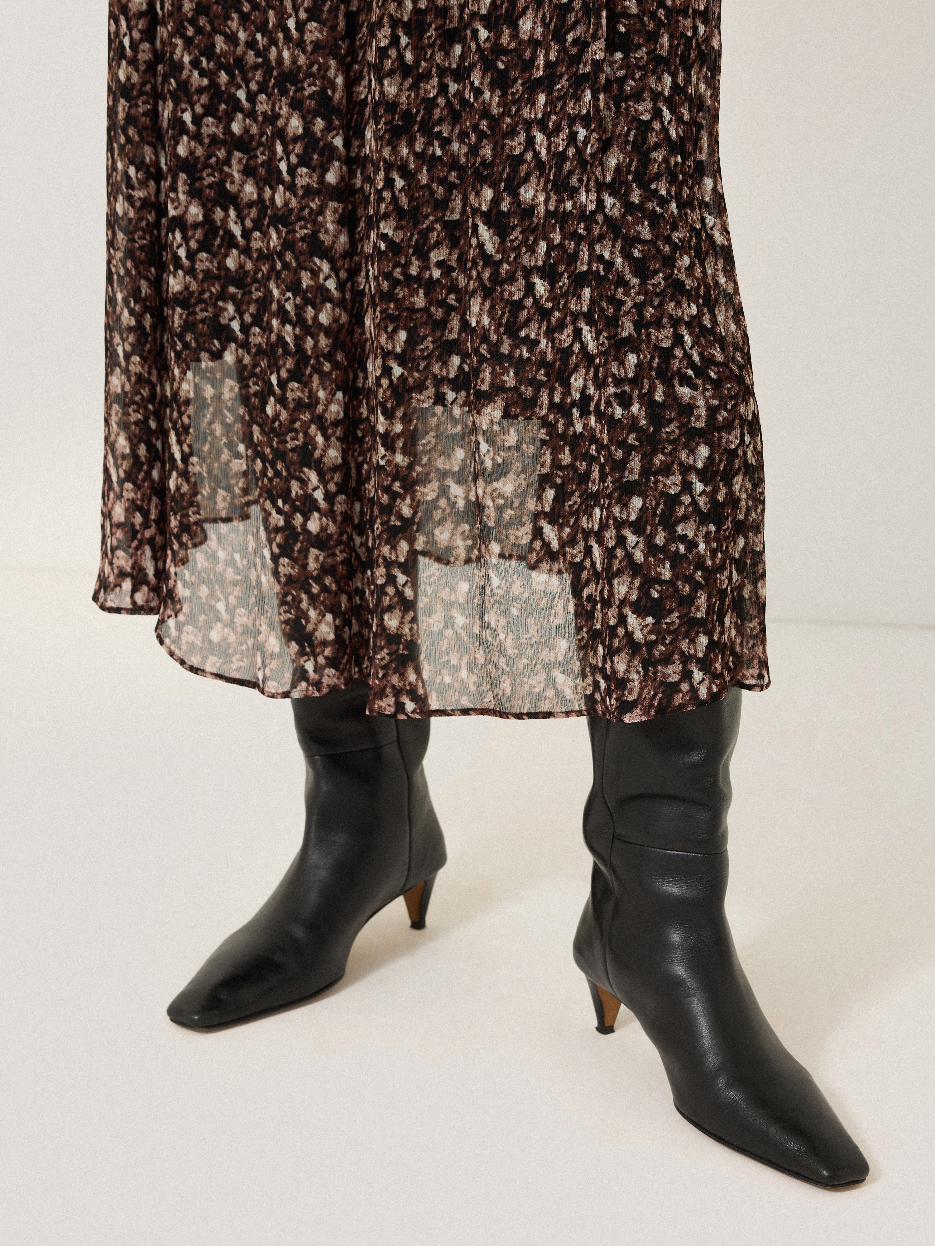 Abstract Leopard Print Midi Skirt for Women - Brown A-Line High Waist Flowy Skirt | Perfect for Casual Outfits, Office Wear & Date Nights