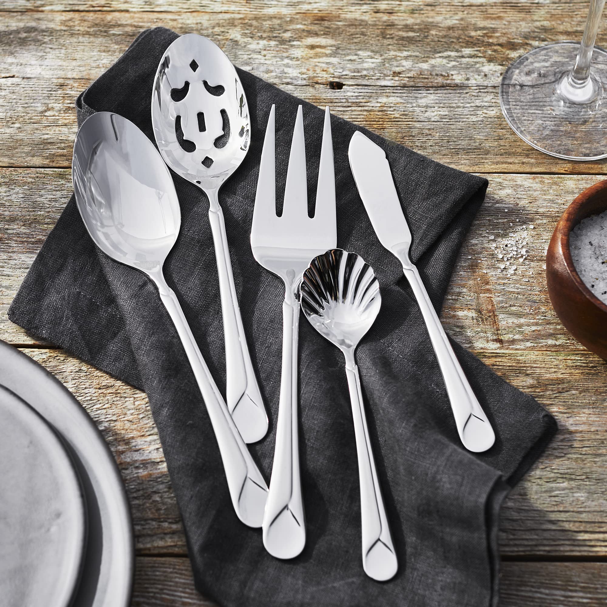 ZWILLING Provence 45-Piece Flatware Set - 18/10 Stainless Steel with Dual Mirror-Satin Finish - Service for 8 (5-Piece Place Setting + 5 Serving Pieces) - Perfect for Dinner Parties, Weddings & Upscale Dining