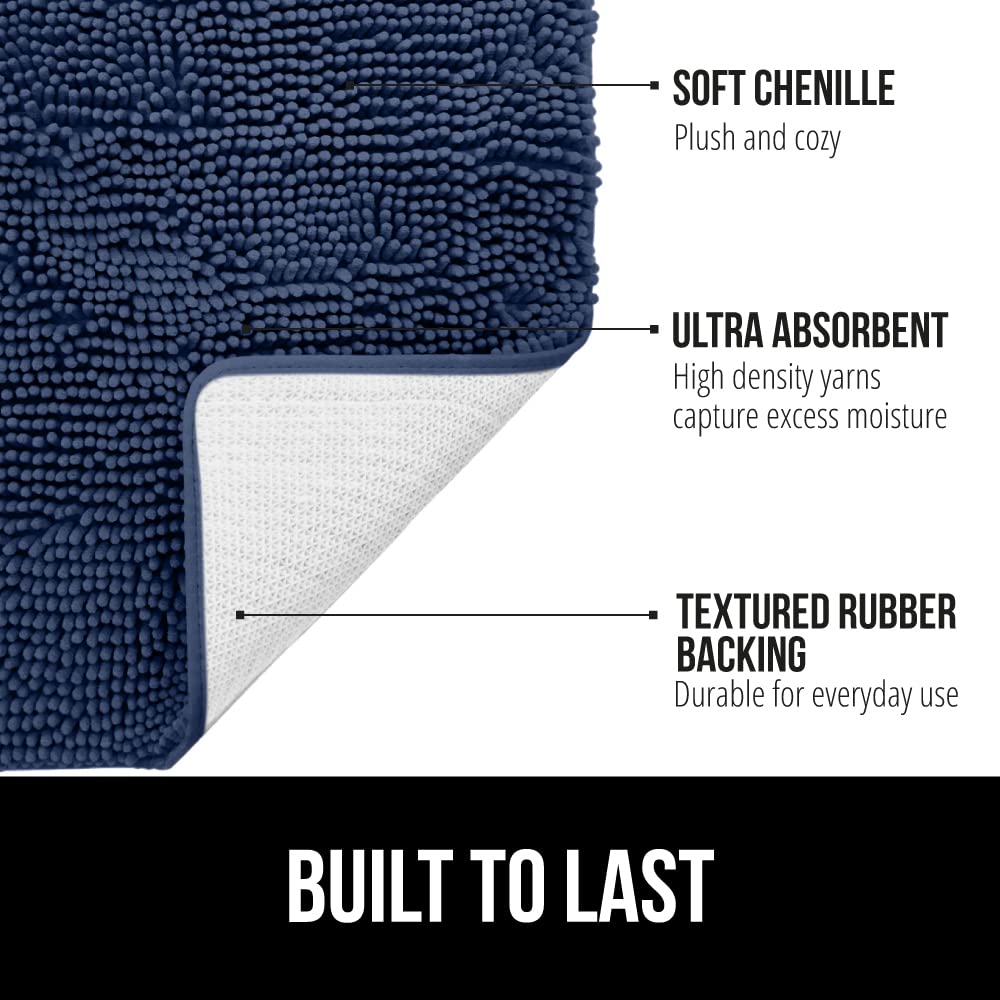 Gorilla Grip Bath Rug Mat 48x24 Inch - Super Soft Absorbent Chenille Shower Mat with Non-Slip Rubber Backing - Quick Dry Microfiber Bathroom Floor Rug - Machine Washable Bathmat Runner for Home Decor (Navy Blue) - Perfect for Bathroom, Shower, and Spa Areas