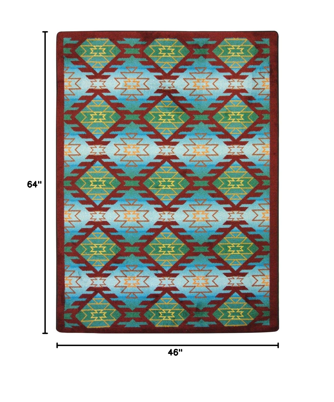 Joy Carpets Kaleidoscope Canyon Ridge Whimsical Area Rugs - Desert Turquoise Non-Slip Rug for Living Room, Bedroom & Kids Playroom | Boho Chic Home Decor