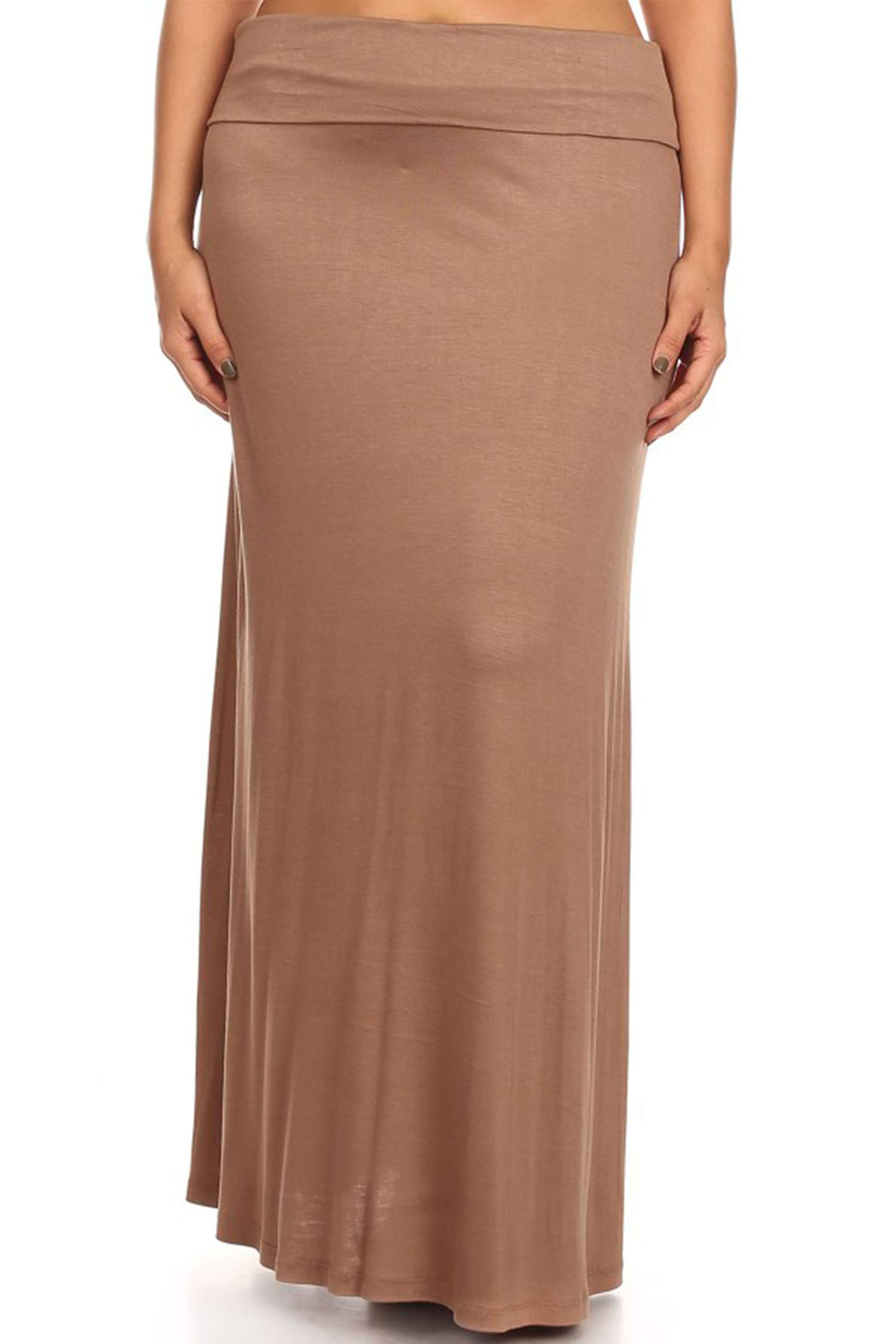 Plus Size High Waist Flare Maxi Skirt - Solid Print Casual Office Wear - Made in USA - Mocha 3XL - Perfect for Work, Date Night & Summer Vacations