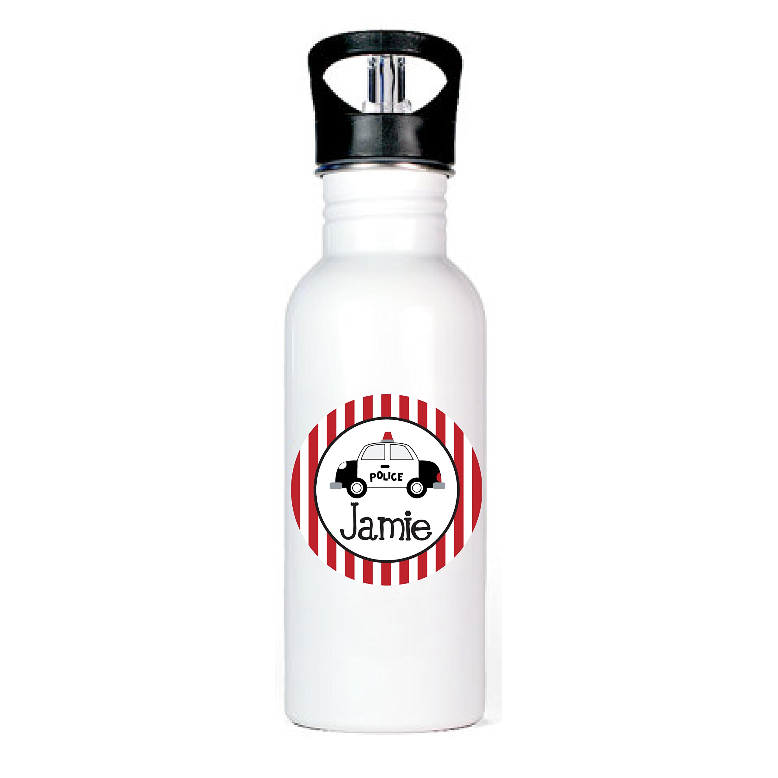 Striped Police Car Design Aluminum Water Bottle - 24oz Insulated Stainless Steel Thermos for Kids, Travel, School & Outdoor Activities