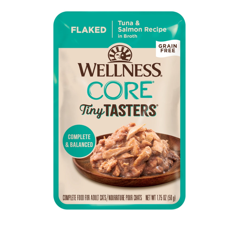 Wellness CORE Tiny Tasters Wet Cat Food - Minced Chicken & Beef, Flaked Tuna & Shrimp, Duck Recipes - Grain-Free, Healthy & Nutritious Cat Food for Kittens & Adult Cats - Perfect for Picky Eaters & Mealtime Variety