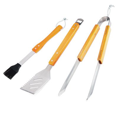 Premium 3-Piece BBQ Grill Tool Set - Durable Stainless Steel with Wooden Handles - Perfect for Backyard Grilling, Camping & Outdoor Cooking