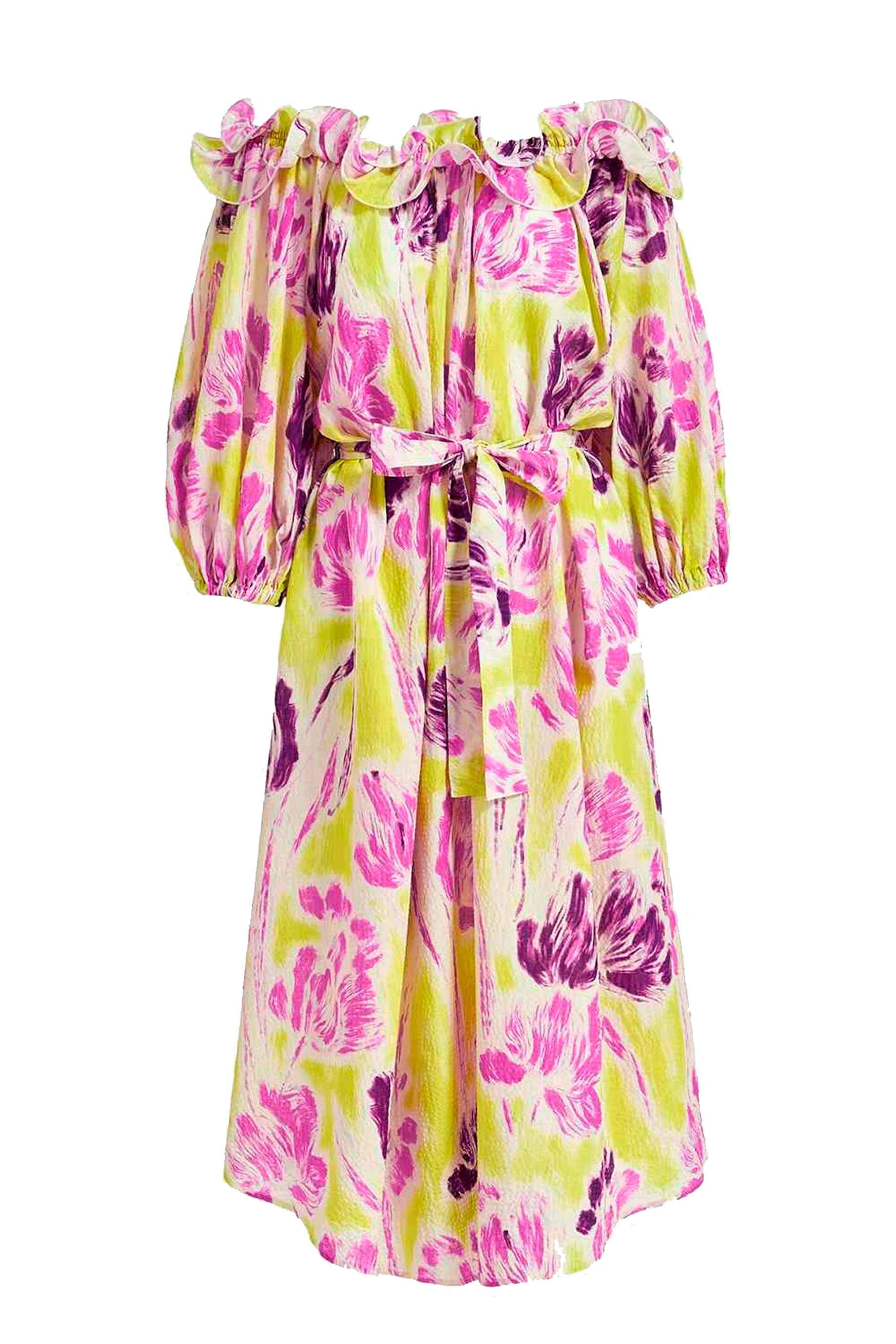 Essentiel Antwerp Dagent Dress in Lemon Yellow - Stylish Summer Floral Midi Dress for Women | Perfect for Beach Vacations, Brunch Dates & Casual Outings