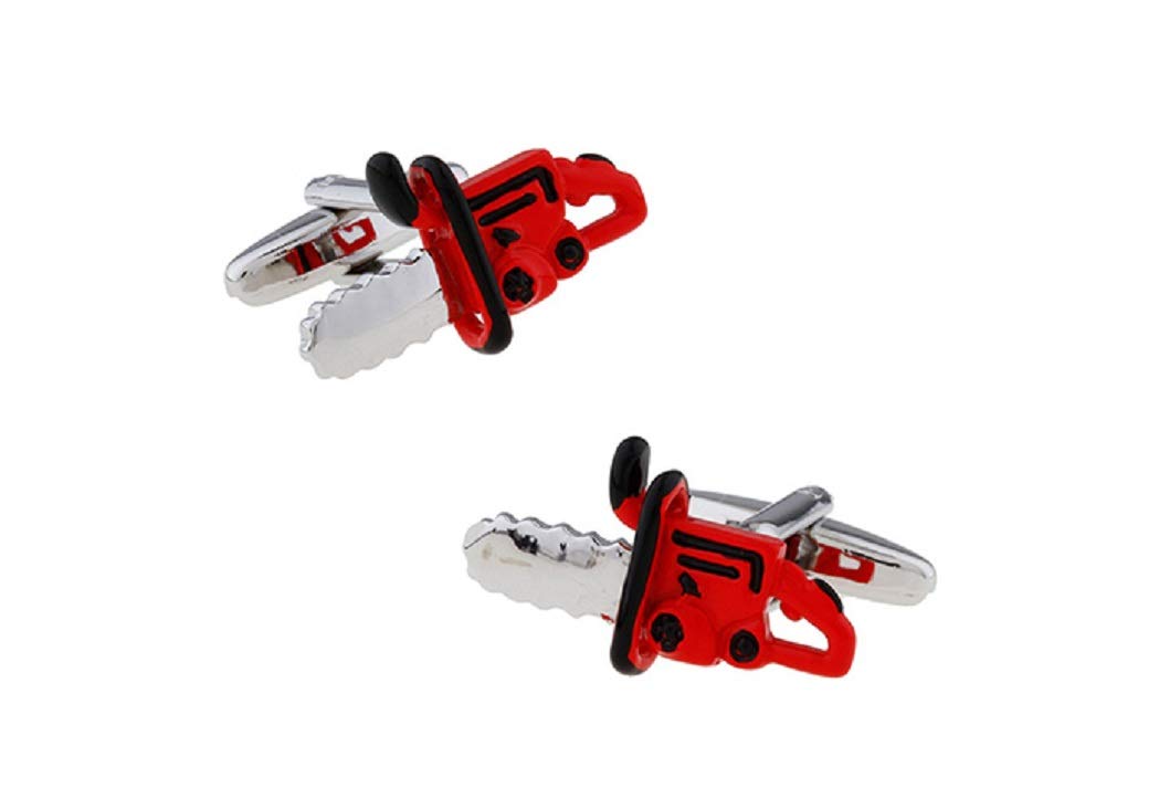 Premium MRCUFF Chainsaw-Themed Cufflinks Set - Engraved Metal Cuff Links with Gift Box & Polishing Cloth - Perfect for Arborists, Lumberjacks & Outdoor Enthusiasts (Weddings, Business Meetings, Special Occasions)