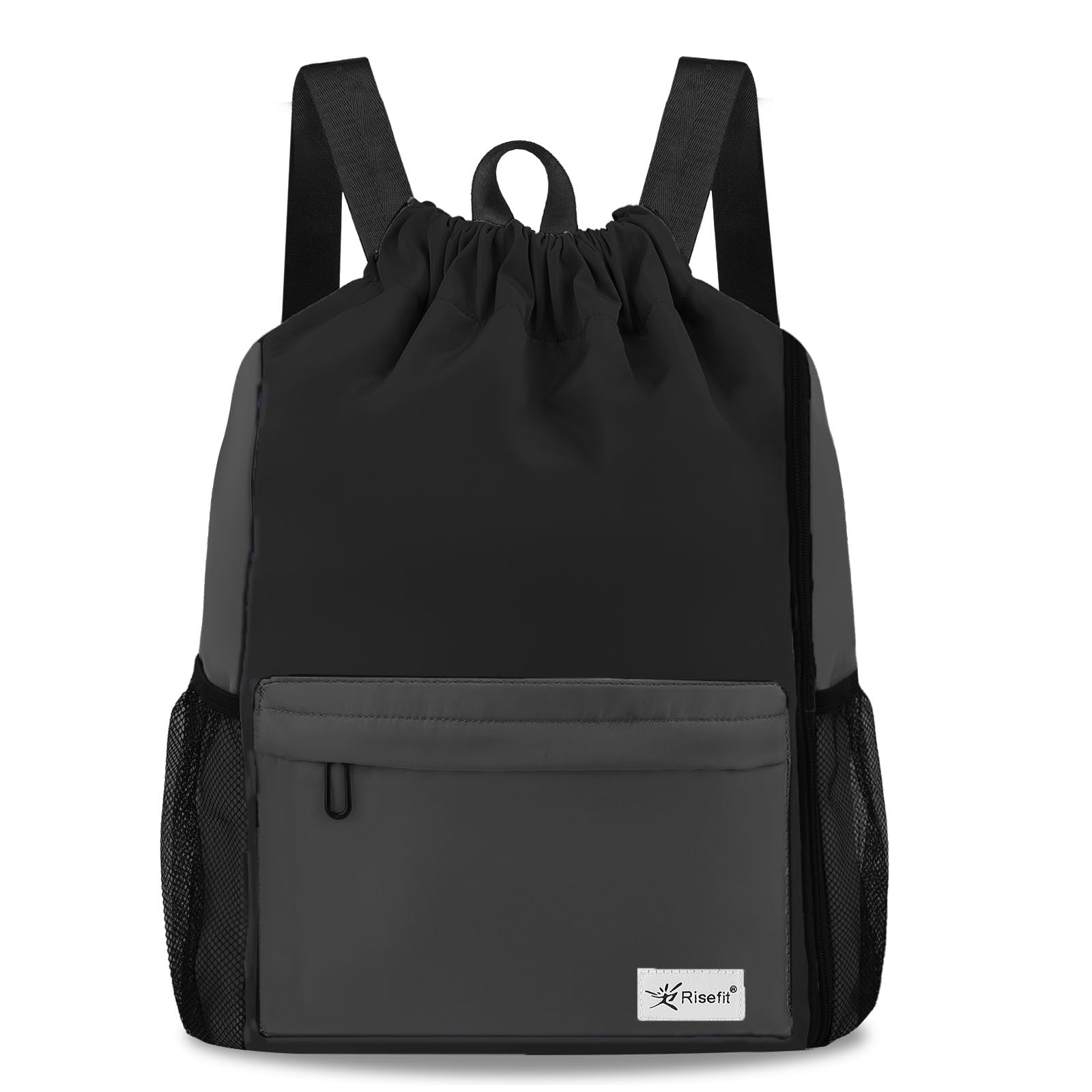 **Drawstring Backpack with Mesh Pockets - Lightweight Gym Bag, Sandproof & Water Resistant Sackpack for Men & Women - Perfect for Beach, Travel, Sports & Workouts**