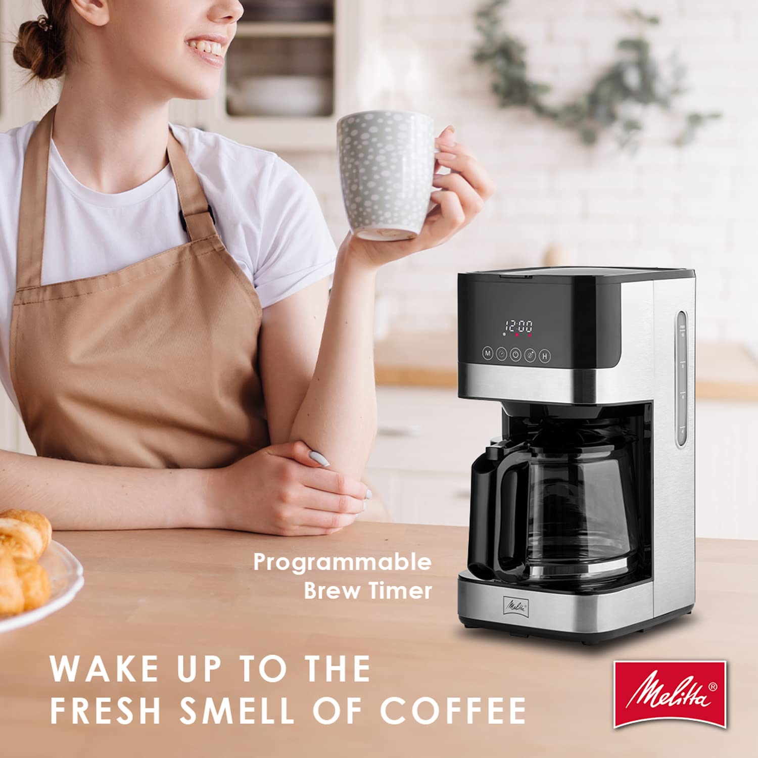 Melitta Aroma Tocco Programmable 10-Cup Glass Drip Coffee Maker with Touch Control Panel & Stainless Steel Accents - Perfect for Home, Office, and Entertaining Guests