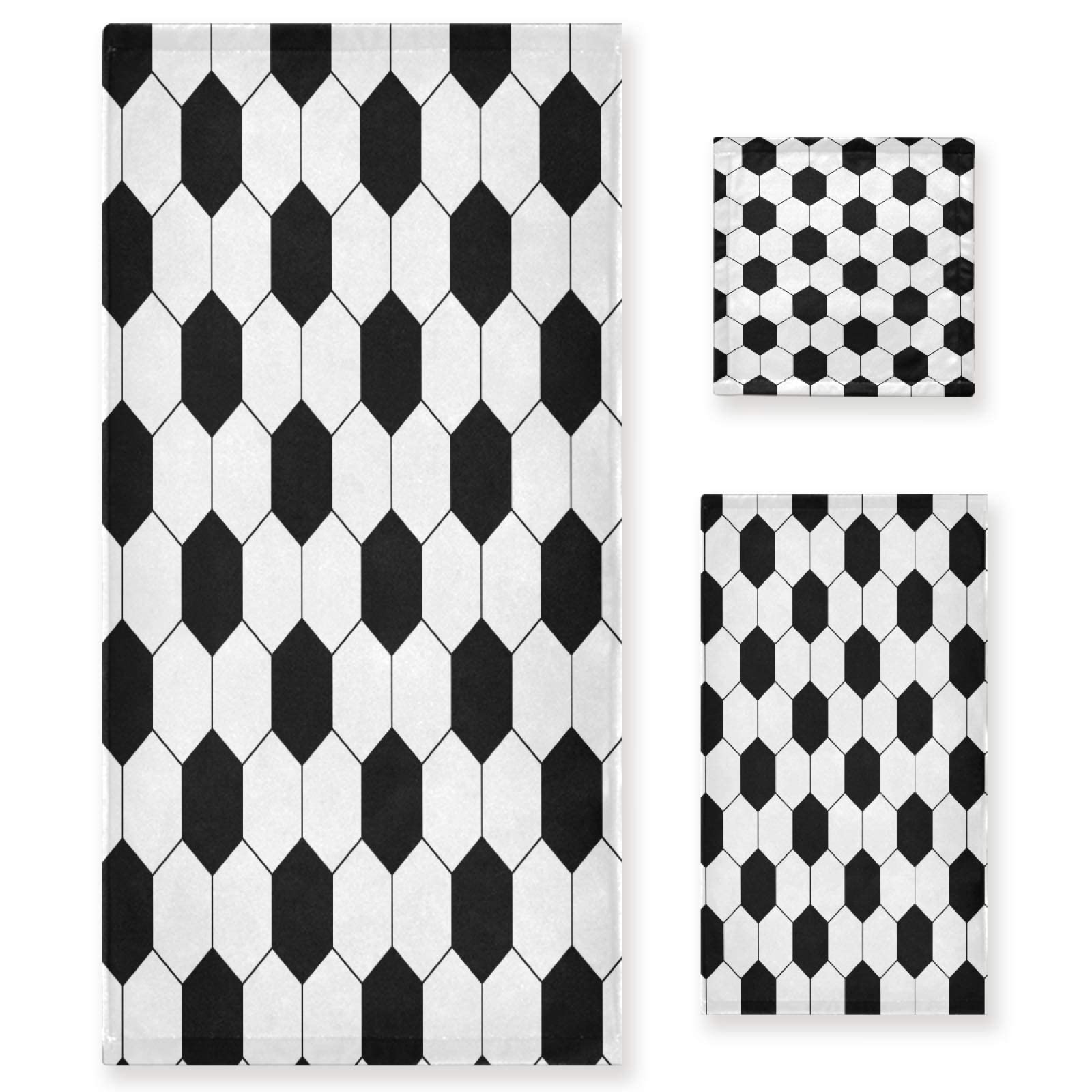 ALAZA Premium Soccer Ball Bath Towel Set - 3 Piece Luxury Bathroom Set (1 Bath Towel, 1 Hand Towel, 1 Washcloth) - Ultra Soft & Absorbent for Bathroom, Hotel, Gym, Yoga, Spa - Perfect Gift for Soccer Fans & Sports Enthusiasts