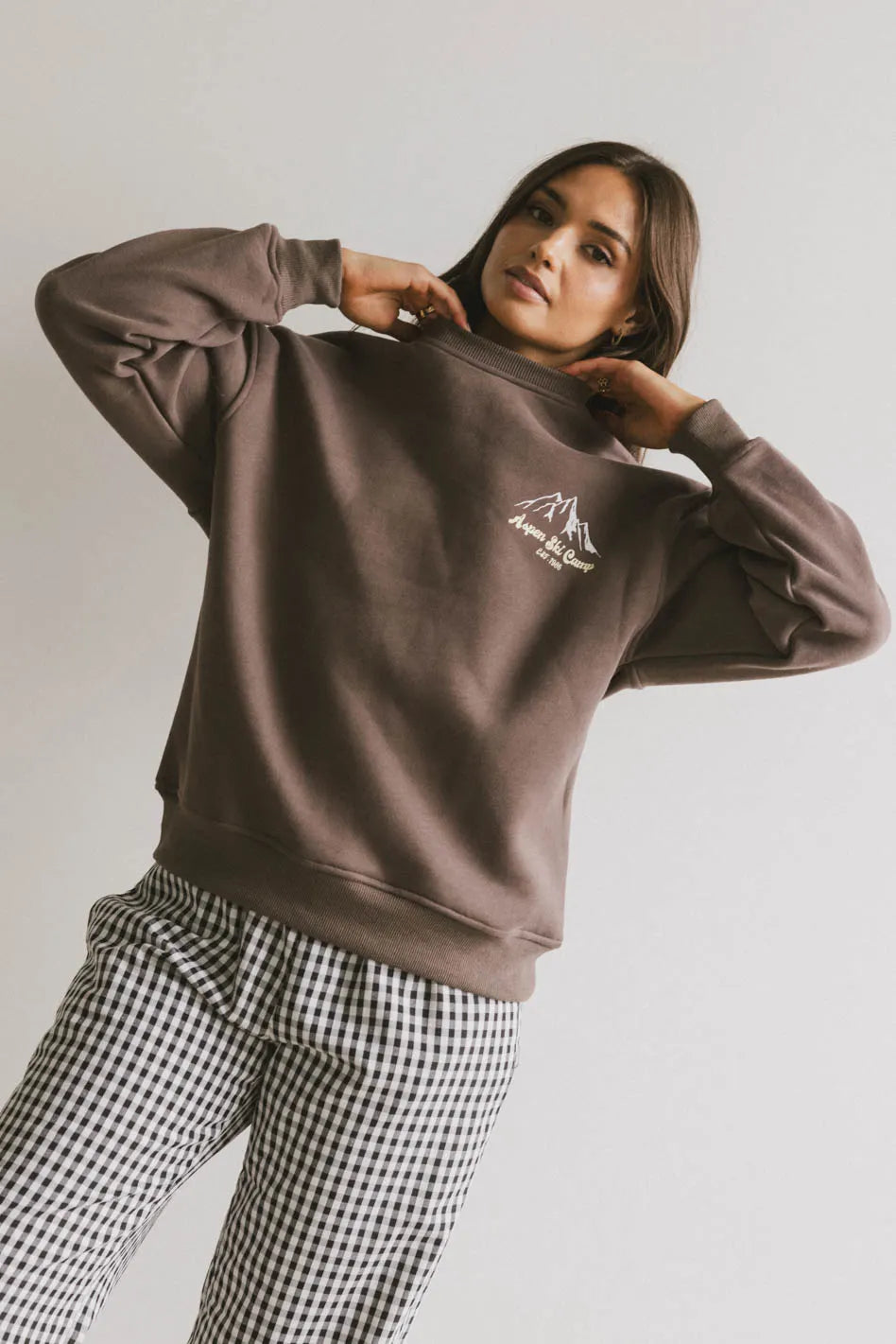 Aspen Ski Camp Brown Crewneck Sweatshirt - Cozy Winter Pullover for Skiing, Snowboarding & Casual Wear | Final Sale