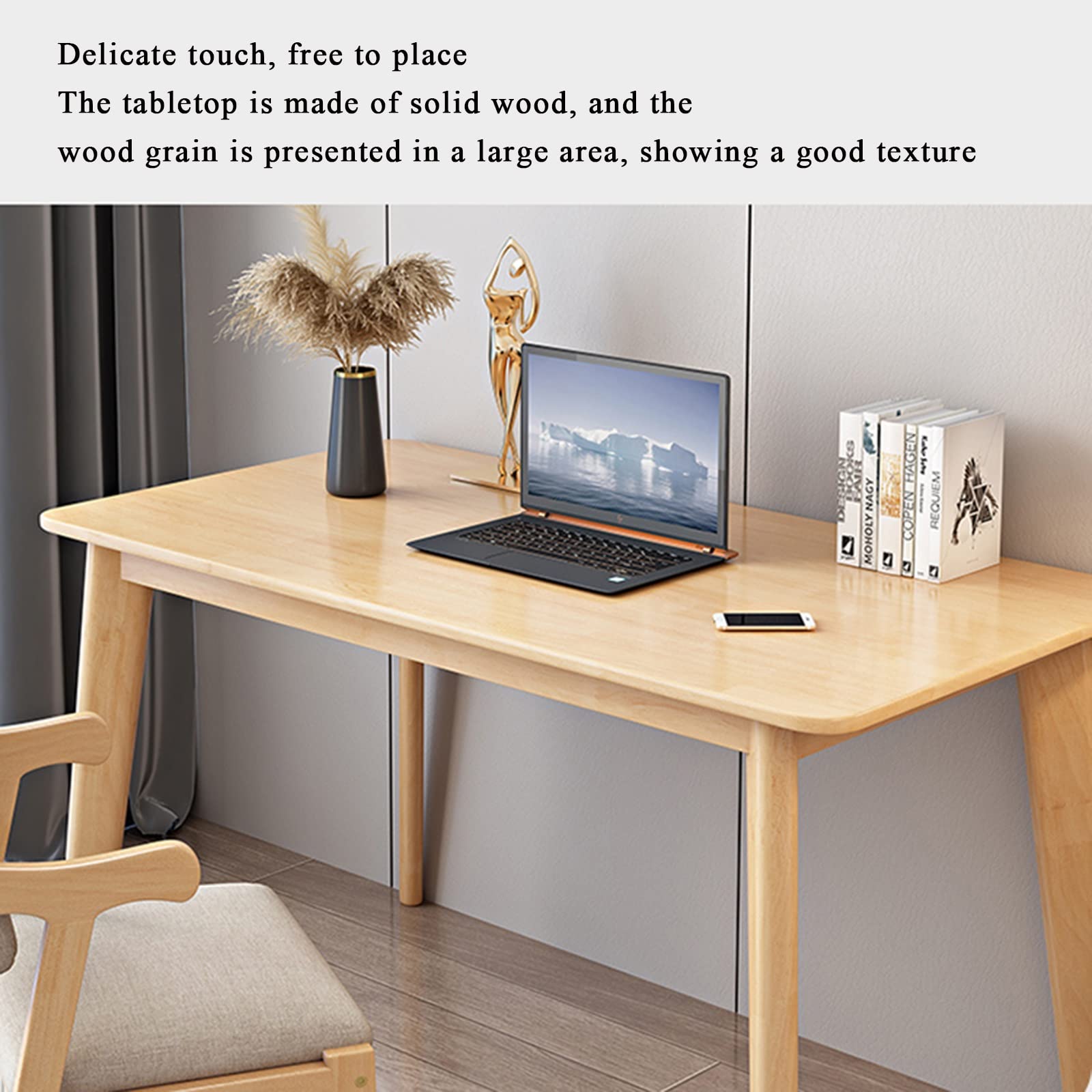 Solid Wood Computer Desk 120x55x75cm - Modern Home Office Desk for Students, Writing, Gaming & Small Spaces - Durable Study Desk for Bedroom, Apartment & Workspace (Wood Color)