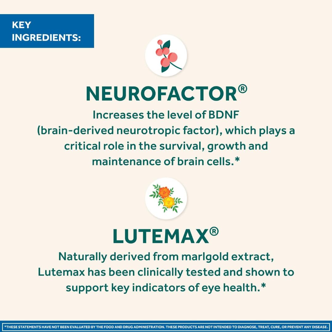NEURIVA Brain & Eye Supplement for Memory, Focus & Concentration - Clinically Proven Lutein & Zeaxanthin with Vitamins A, C, E + Zinc - Supports Eye Health & Blue Light Protection - 30 Capsules (3 Pack) - Ideal for Students, Professionals & Gamers