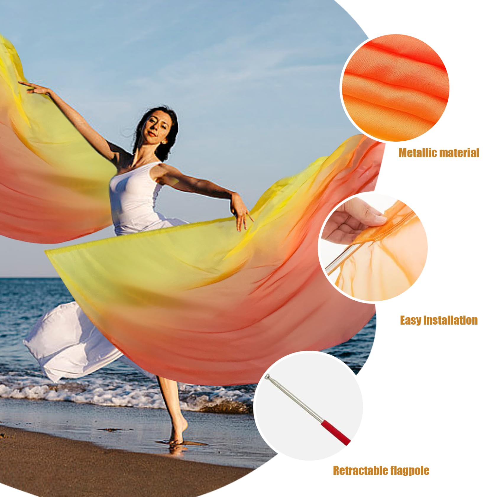2PCS 55x75 Inch Semicircle Worship Dance Flags with Scalable Rod, Yellow & Red Gradient Praise Flags for Church Performances, Practice, and Worship Events