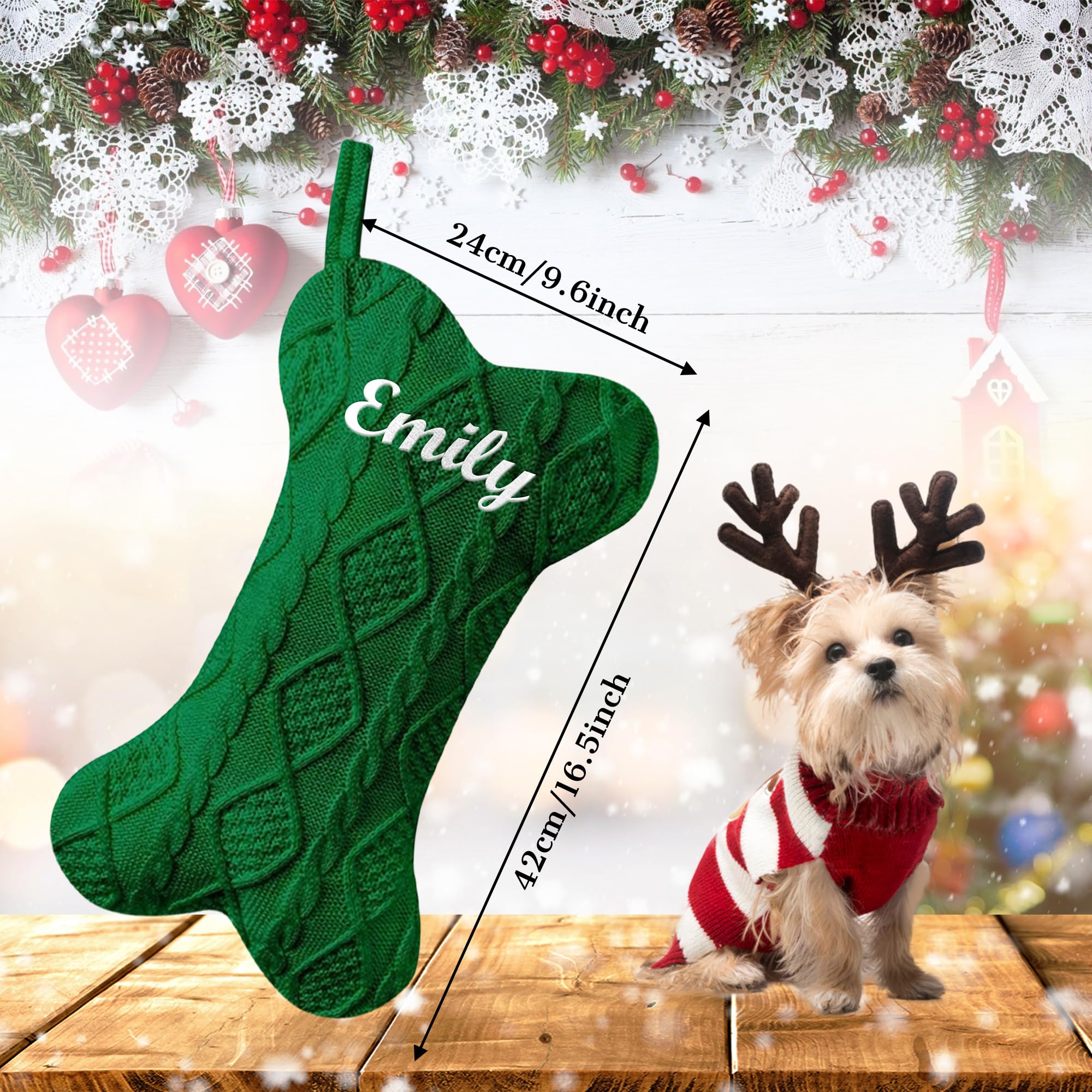 Personalized Large Knitted Christmas Stocking for Dogs & Cats - Custom Embroidered Pet Name Xmas Stocking, Bone-Shaped Holiday Fireplace Decoration for Pets (1 Piece) | Perfect for Pet Lovers' Christmas Gifts & Cozy Family Holiday Decor