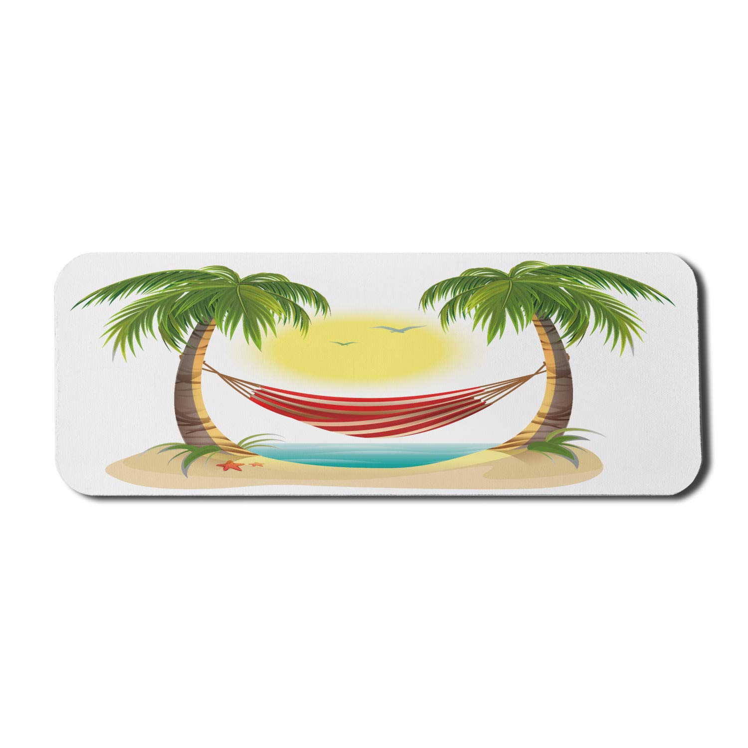 Ambesonne Graphic Beach Computer Mouse Pad - Tropical Island Cartoon Design with Hammock & Palm Trees, Non-Slip Rubber Base, Large 31