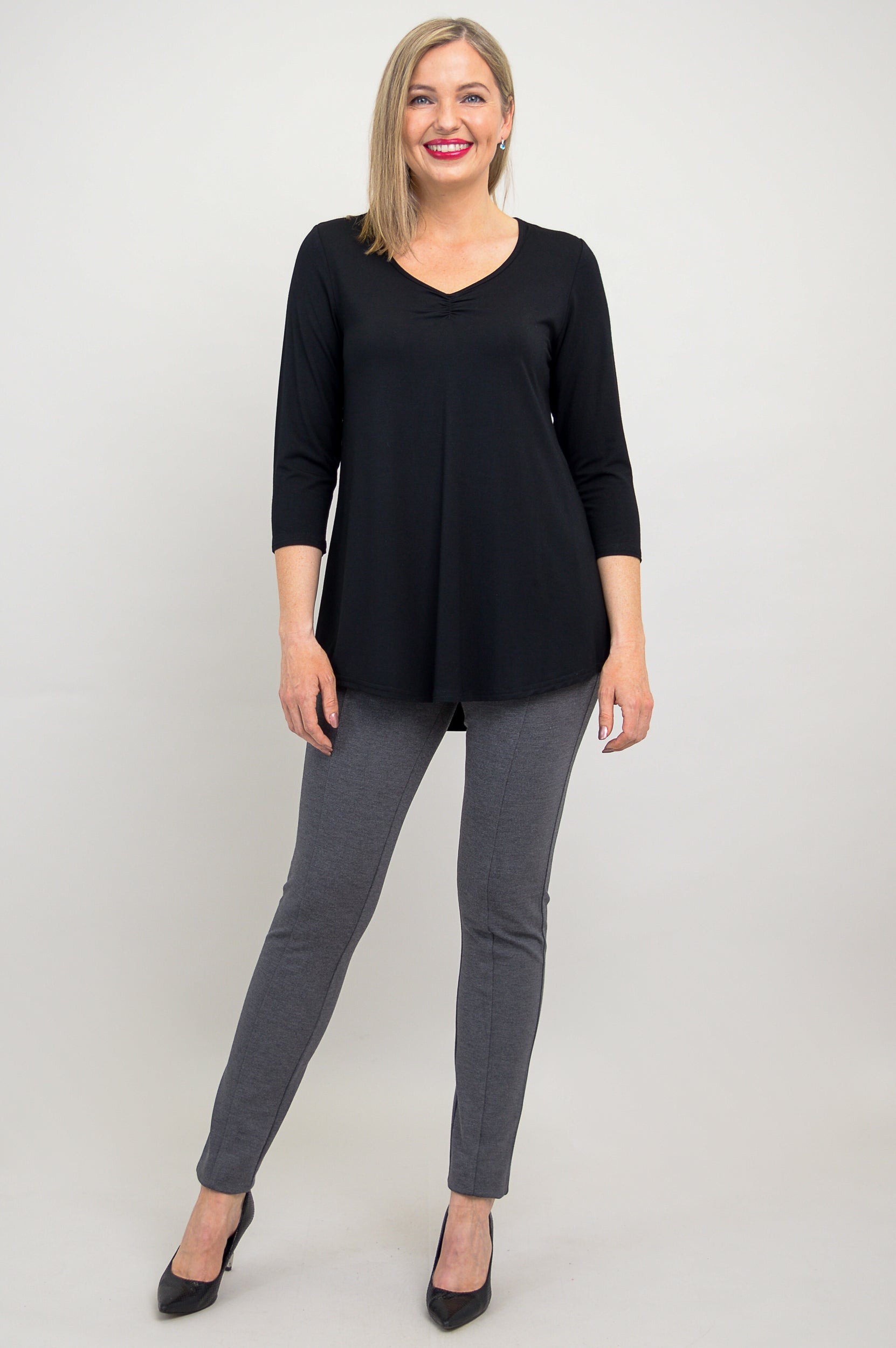 Franny Top - Soft Bamboo V-Neck Blouse for Women in Black | Breathable & Comfortable Casual Wear for Office, Date Night & Everyday Outfits
