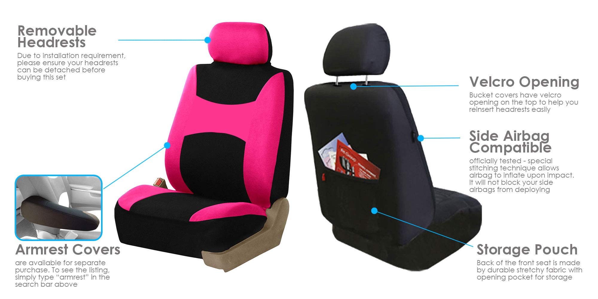 TLH Automotive Seat Covers - Lightweight Breathable Full Set Car Seat Covers, Pink Universal Fit for Cars Trucks & SUVs | Airbag Compatible Split Rear Design | Perfect for Daily Commute, Road Trips & Interior Protection