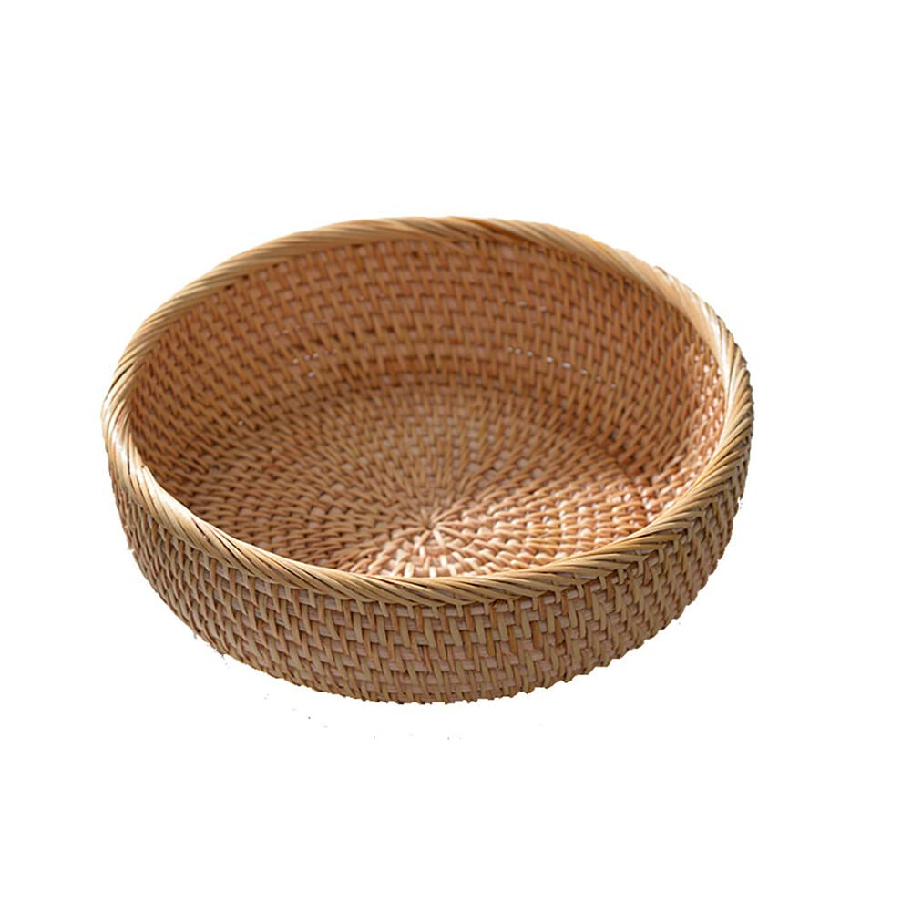 Natural Hand Woven Rattan Fruit Basket - Round Rattan Serving Tray for Fruit, Tea, Bread & Breakfast | Eco-Friendly Home Decor for Kitchen, Dining Table & Picnic