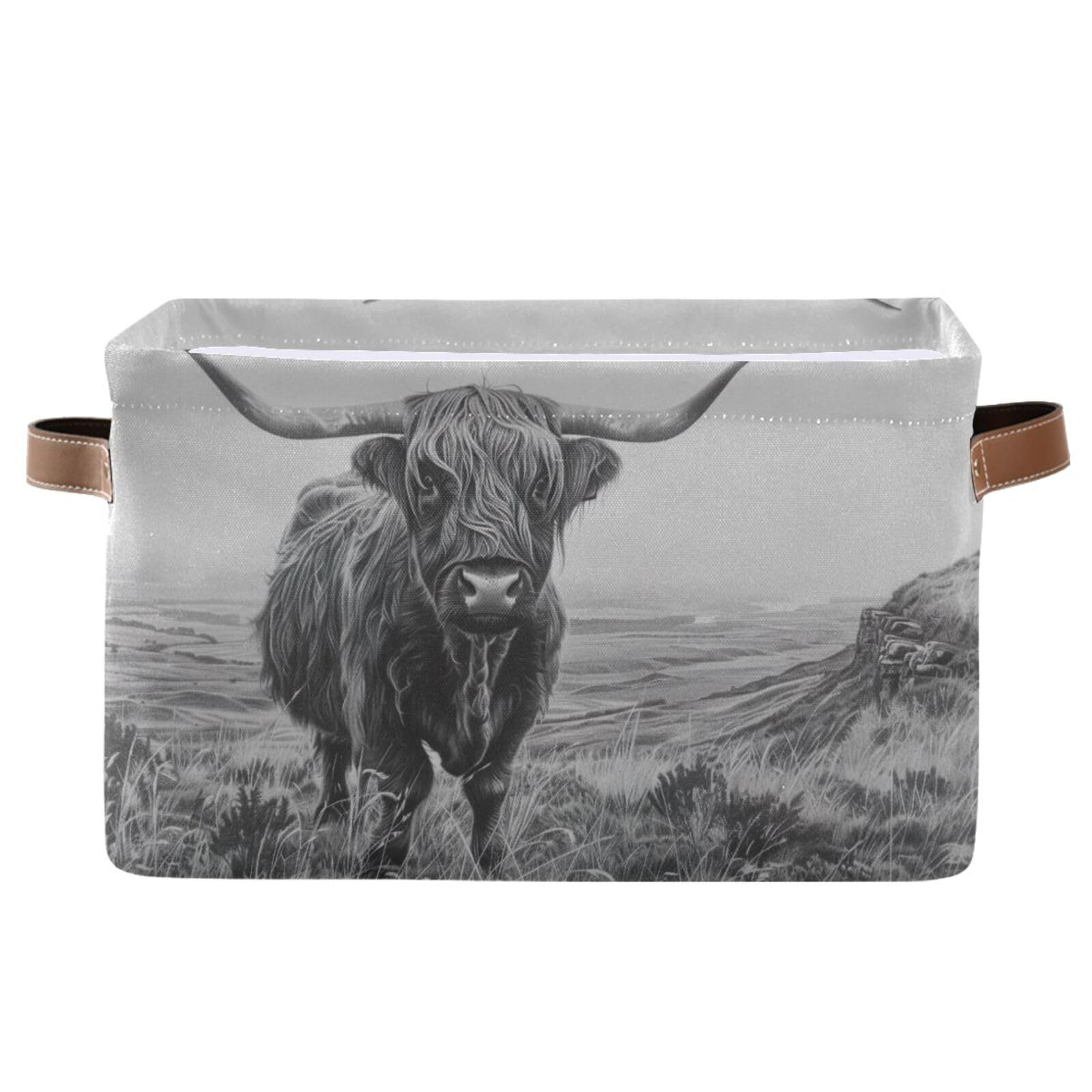 2PCS Large Foldable Storage Baskets - Highland Cow Pattern Collapsible Organizer Bin for Home, Office, and Nursery Organization