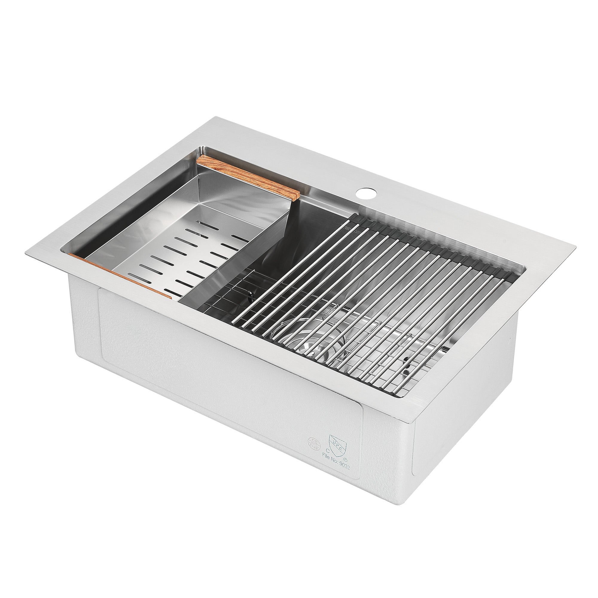 Ancona 30-Inch Handmade Drop-In Single Bowl Workstation Kitchen Sink with Accessories - Satin Stainless Steel - Perfect for Modern Kitchens & Food Prep Stations
